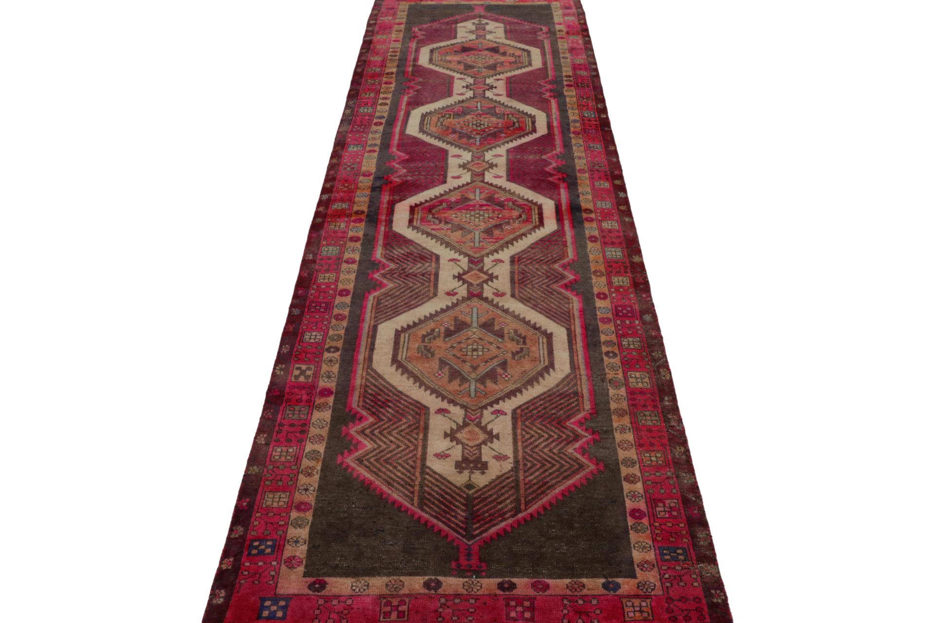 Hand-Knotted Vintage Persian runner with Red, Beige-Brown Patterns by Rug & Kilim For Sale