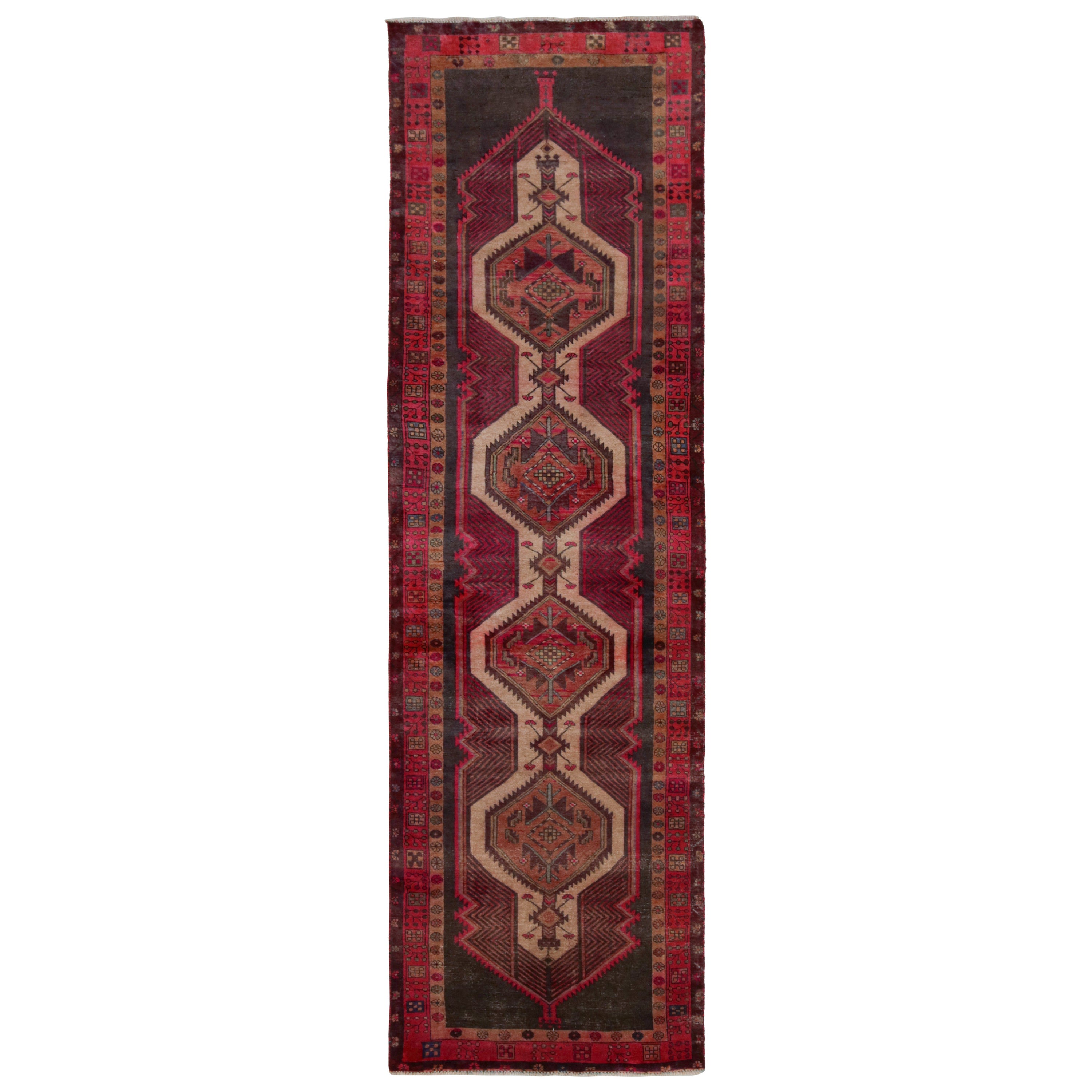 Vintage Persian runner with Red, Beige-Brown Patterns by Rug & Kilim For Sale