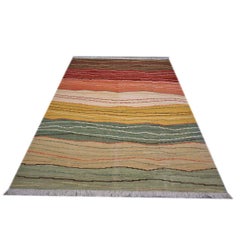 Vintage Persian Safari Kilim Wool 7x9 Multicolor Striped Handmade Area Rug