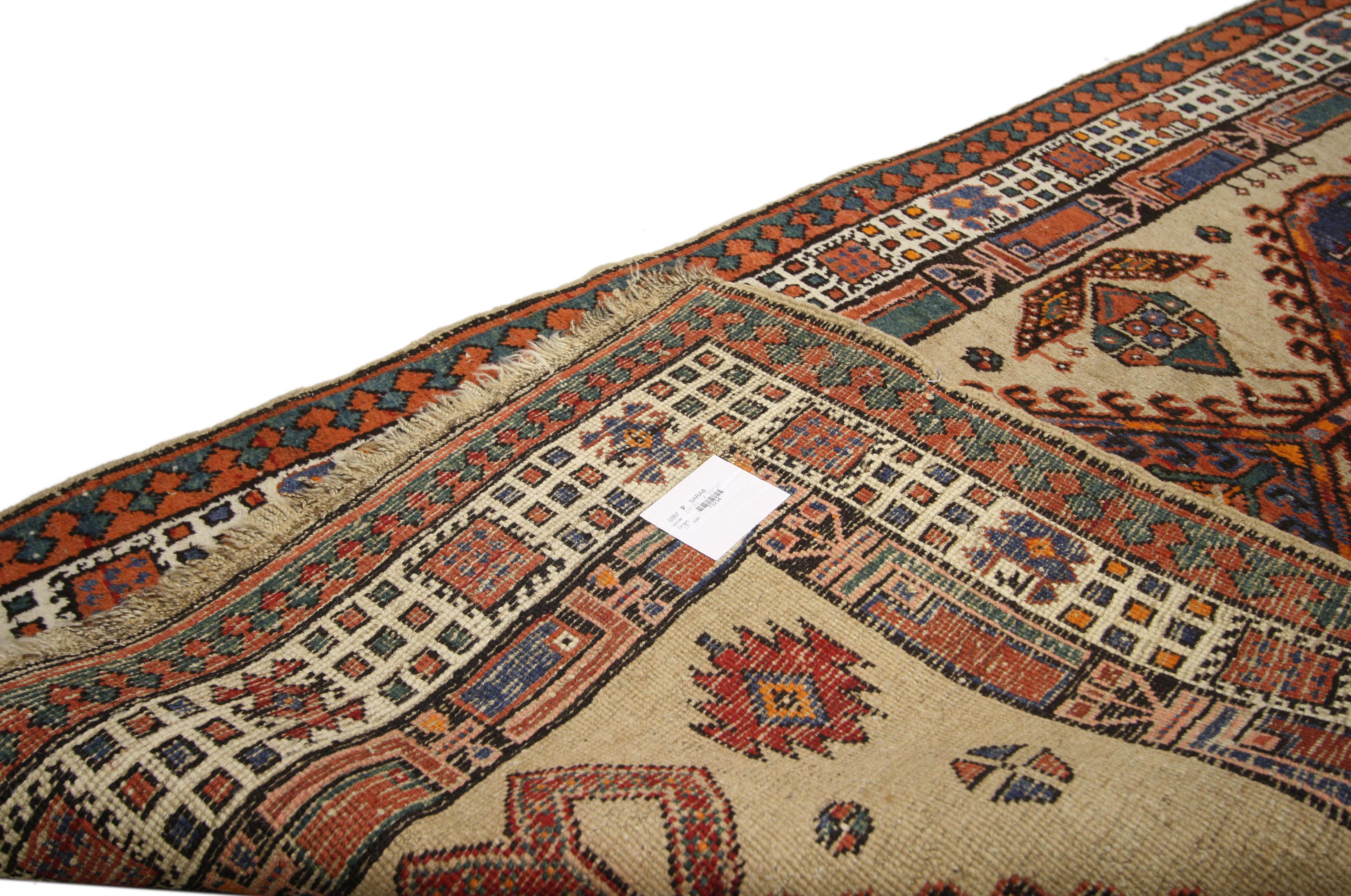 Hand-Knotted Antique Persian Sarab Rug Carpet Runner, 03’02 x 10’10 For Sale