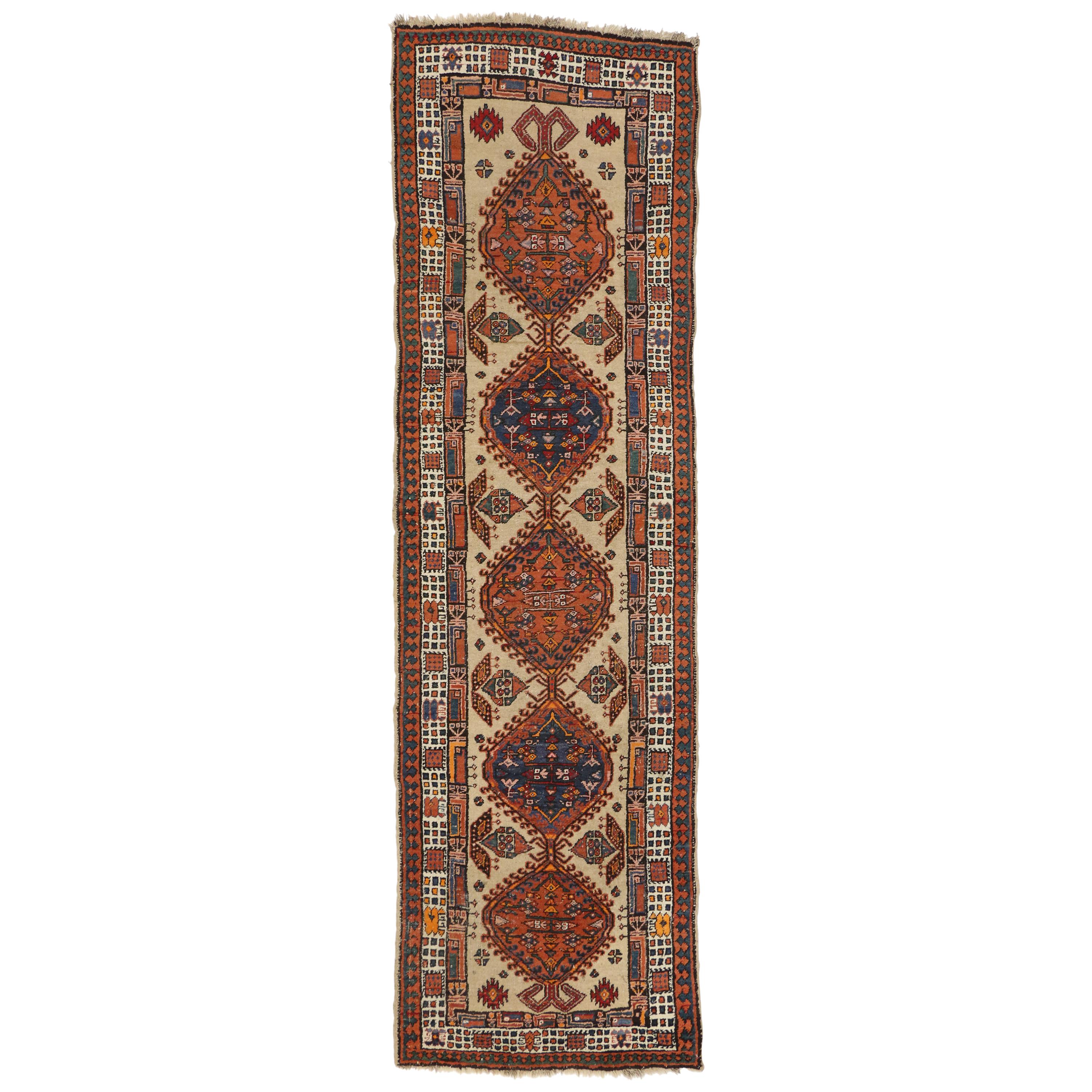 Distressed Vintage Persian Mahal Runner, Rustic Hallway Runner For Sale