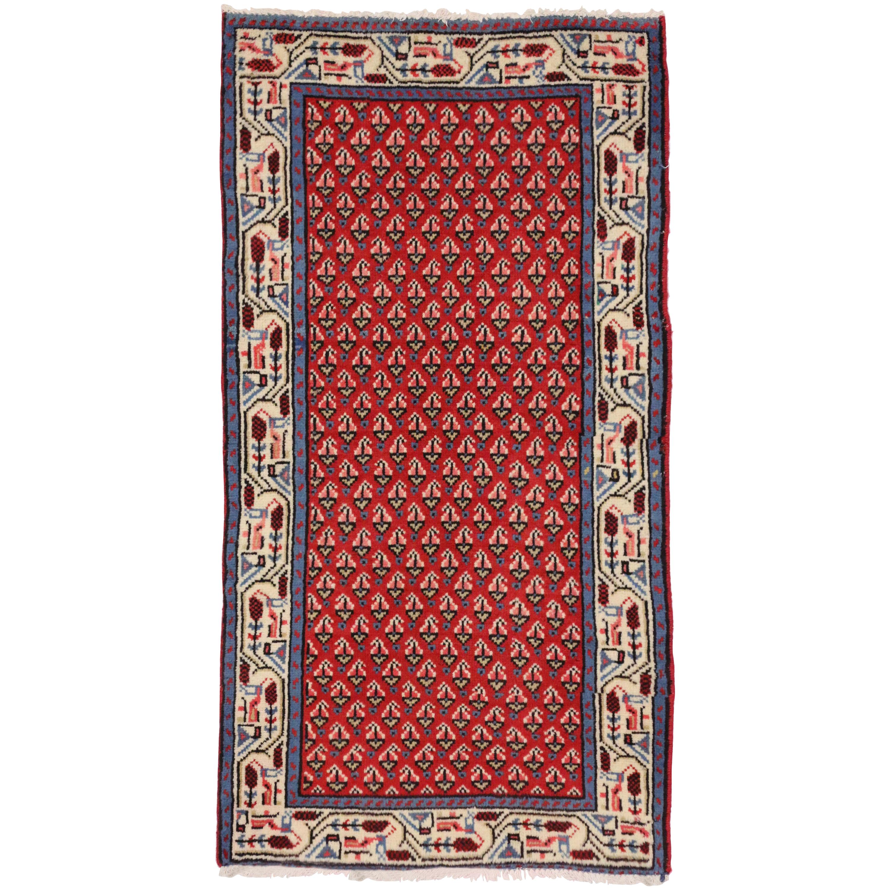 Vintage Persian Saraband Hamadan Rug with Mir Boteh, Kitchen, Foyer, or Entry