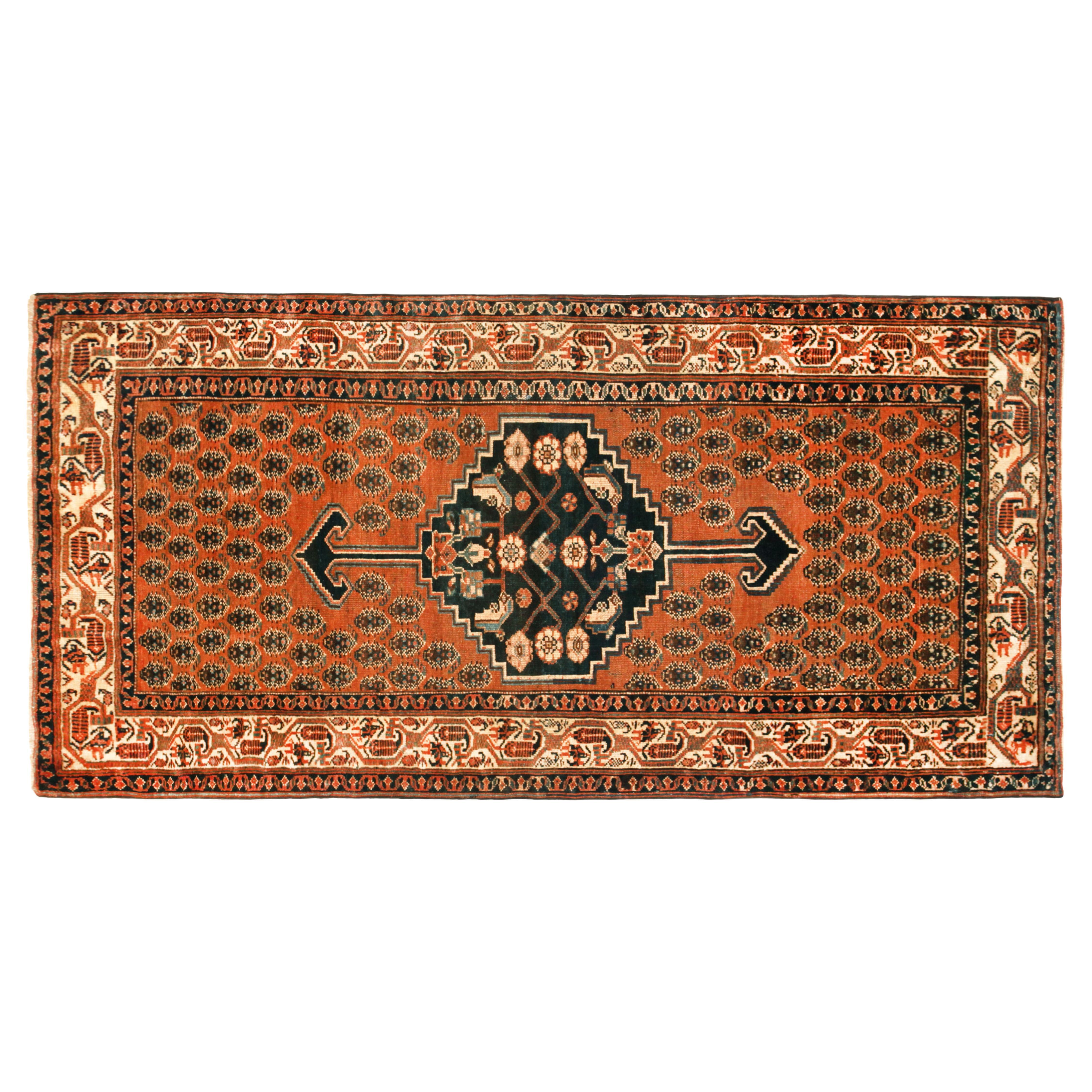 Vintage Persian Saraband Oriental Rug, in Small Size, W/ Central Medallion For Sale