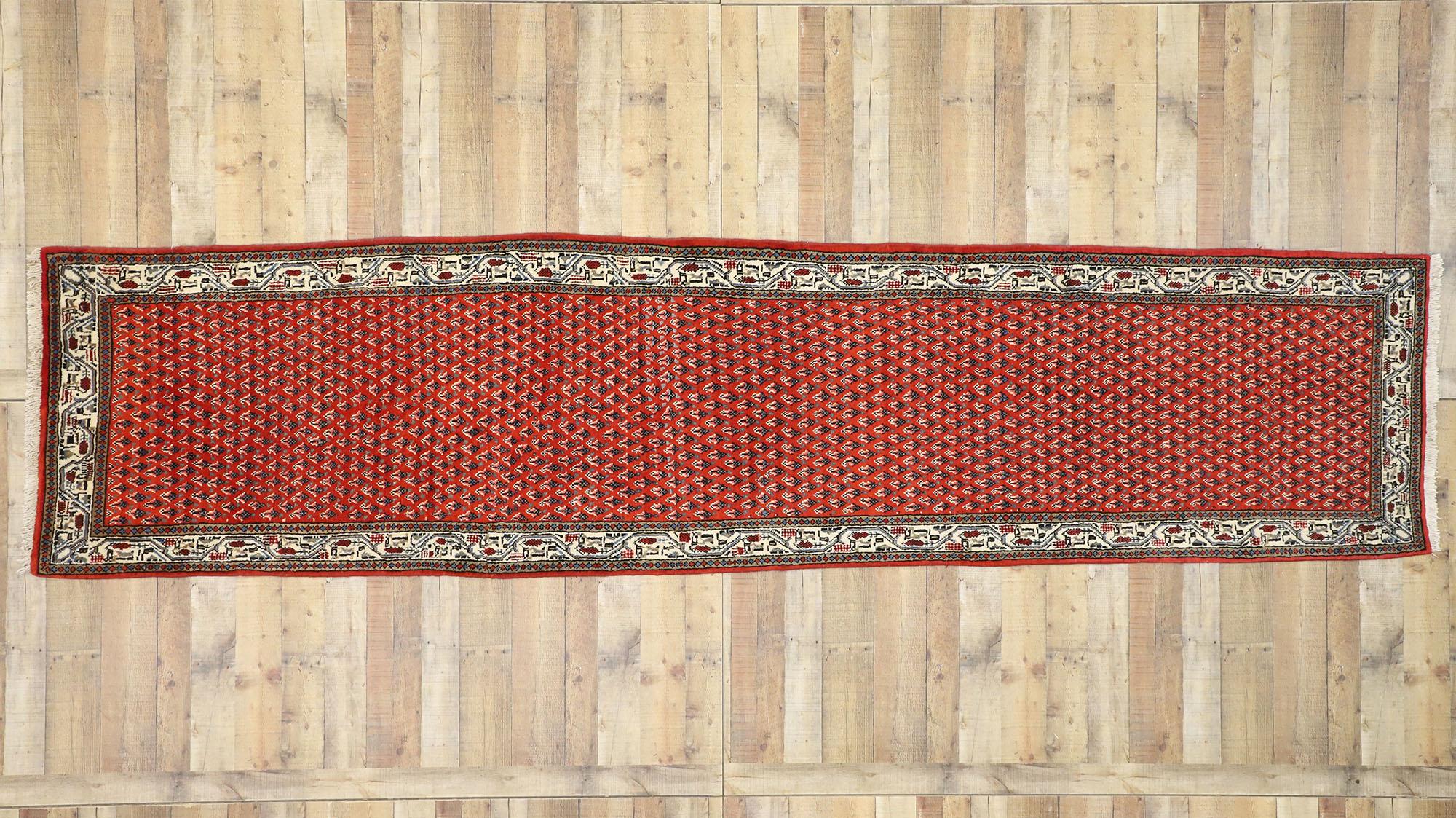 Laine Tapis de couloir persan Saraband vintage Hamadan avec motif Mir Boteh en vente