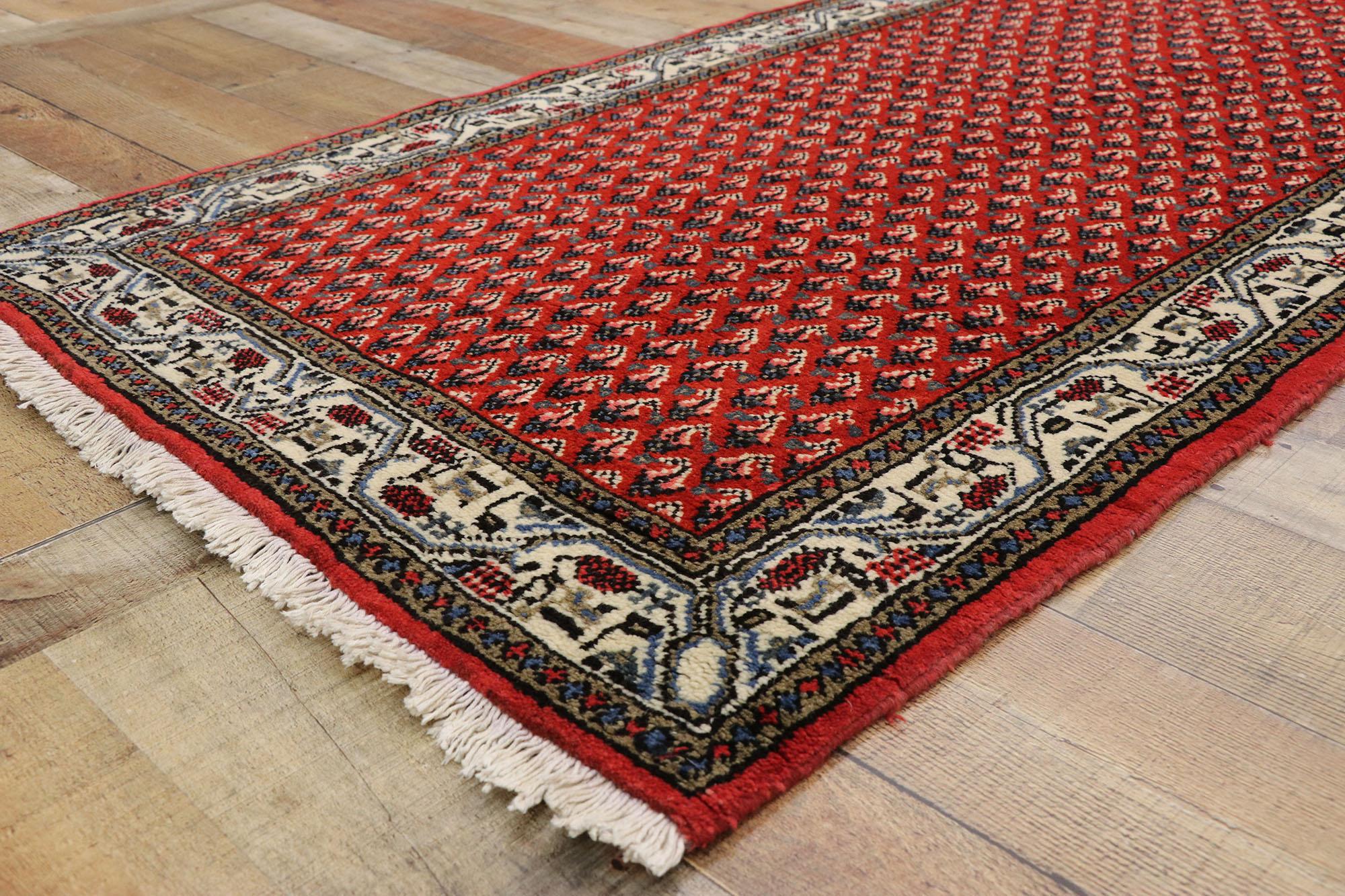 Hand-Knotted Vintage Persian Saraband Rug Hamadan Runner with Mir Boteh Design For Sale