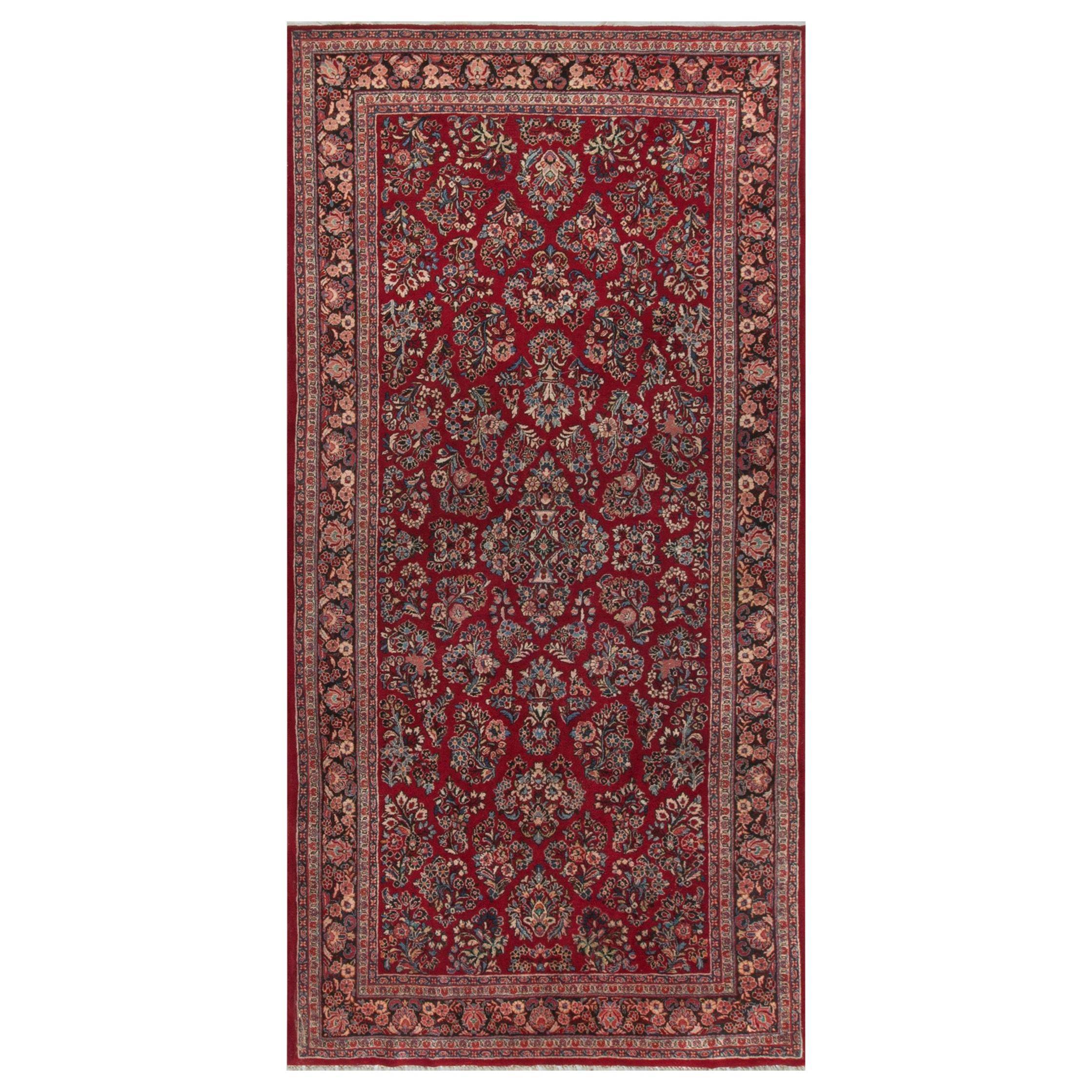 Tappeto antico persiano Sarouk rosso/marino, circa 1940, dimensioni 6'3 x 12'6