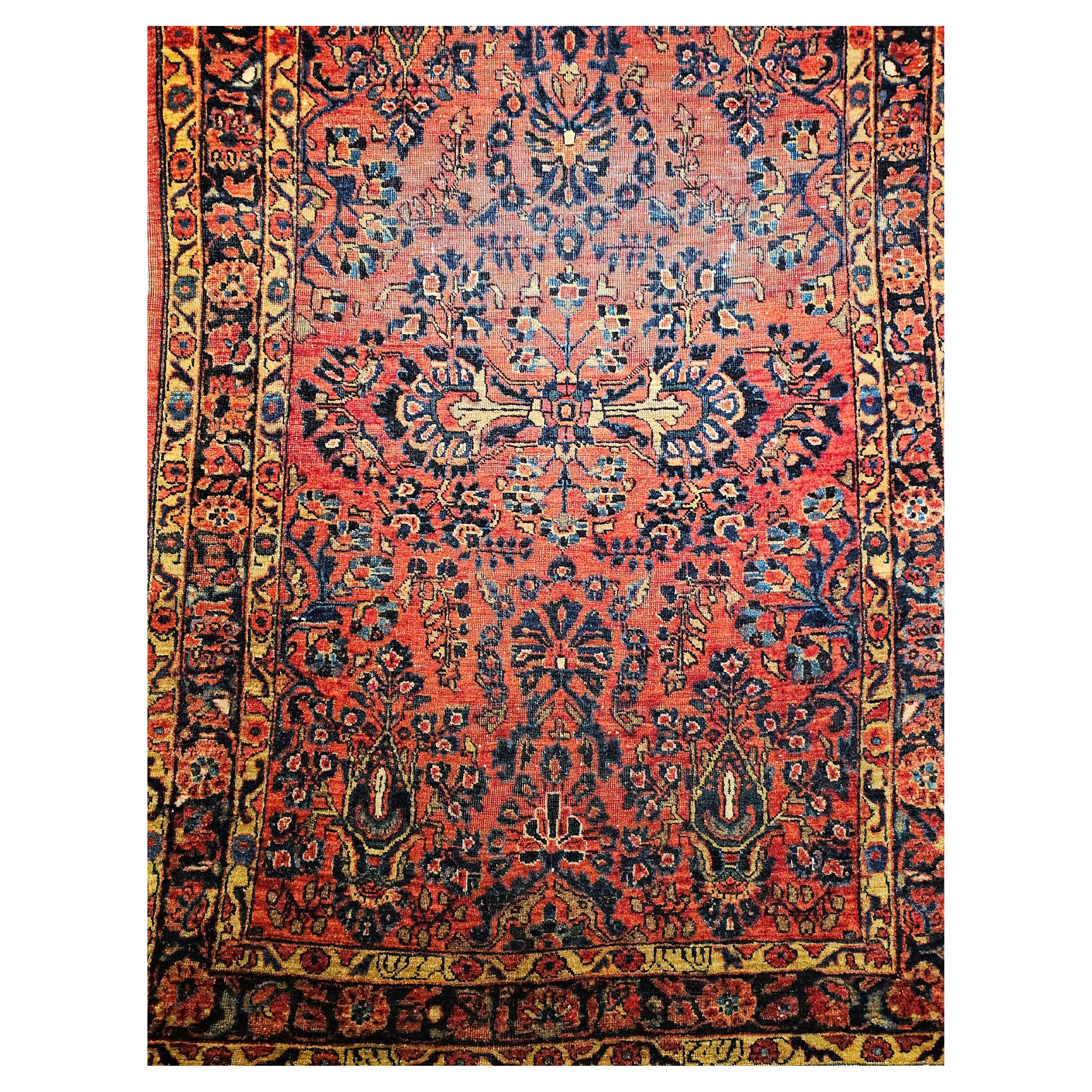 Persischer Sarouk-Teppich des frühen 20. Jahrhunderts - Allover-Blumenmuster in Rot, Marine im Angebot