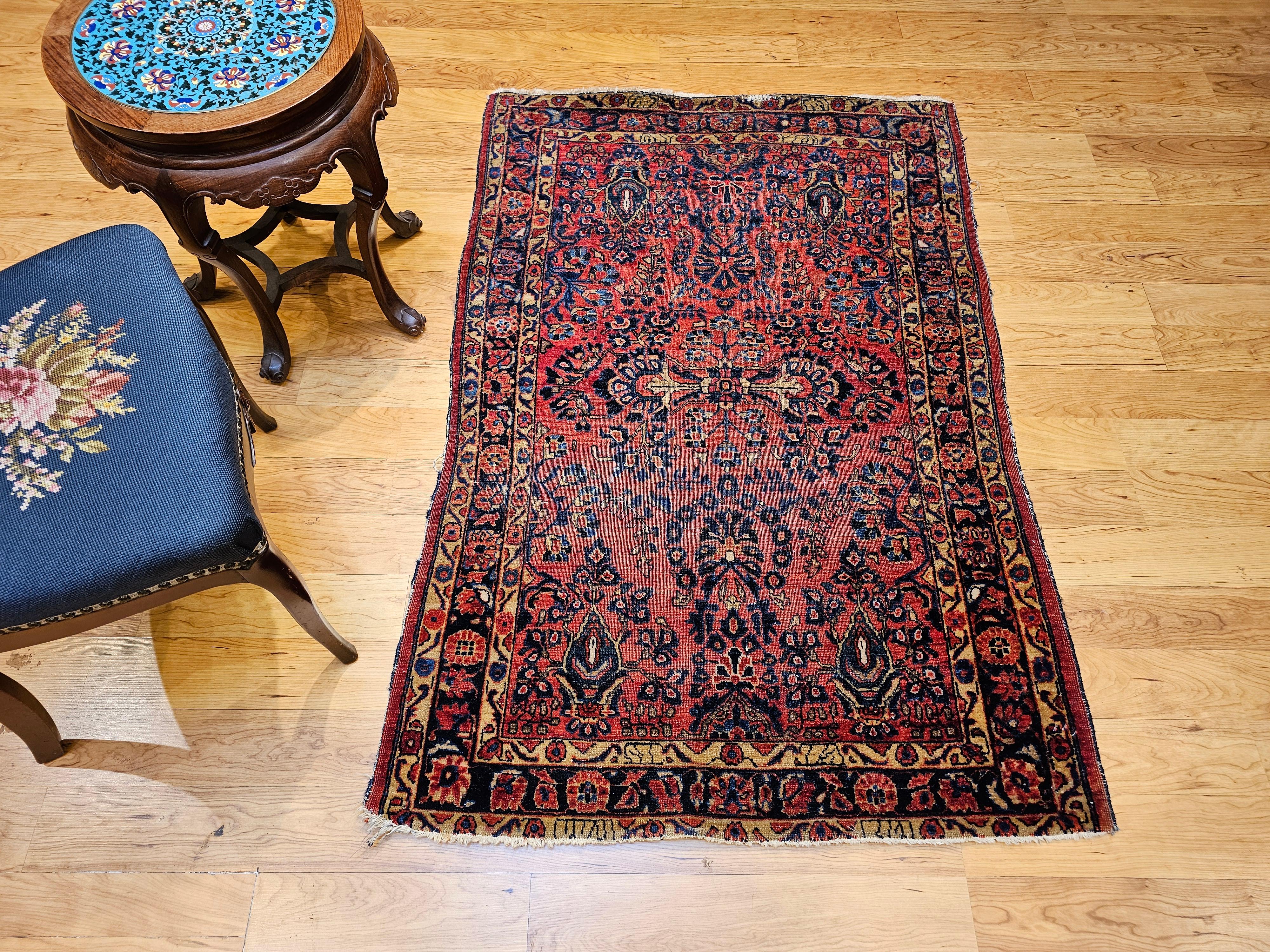 Persischer Sarouk-Teppich des frühen 20. Jahrhunderts - Allover-Blumenmuster in Rot, Marine im Angebot 8