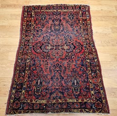 Vintage Persian Sarouk Rug, Hand-Knotted Wool, Floral Design, 1920s