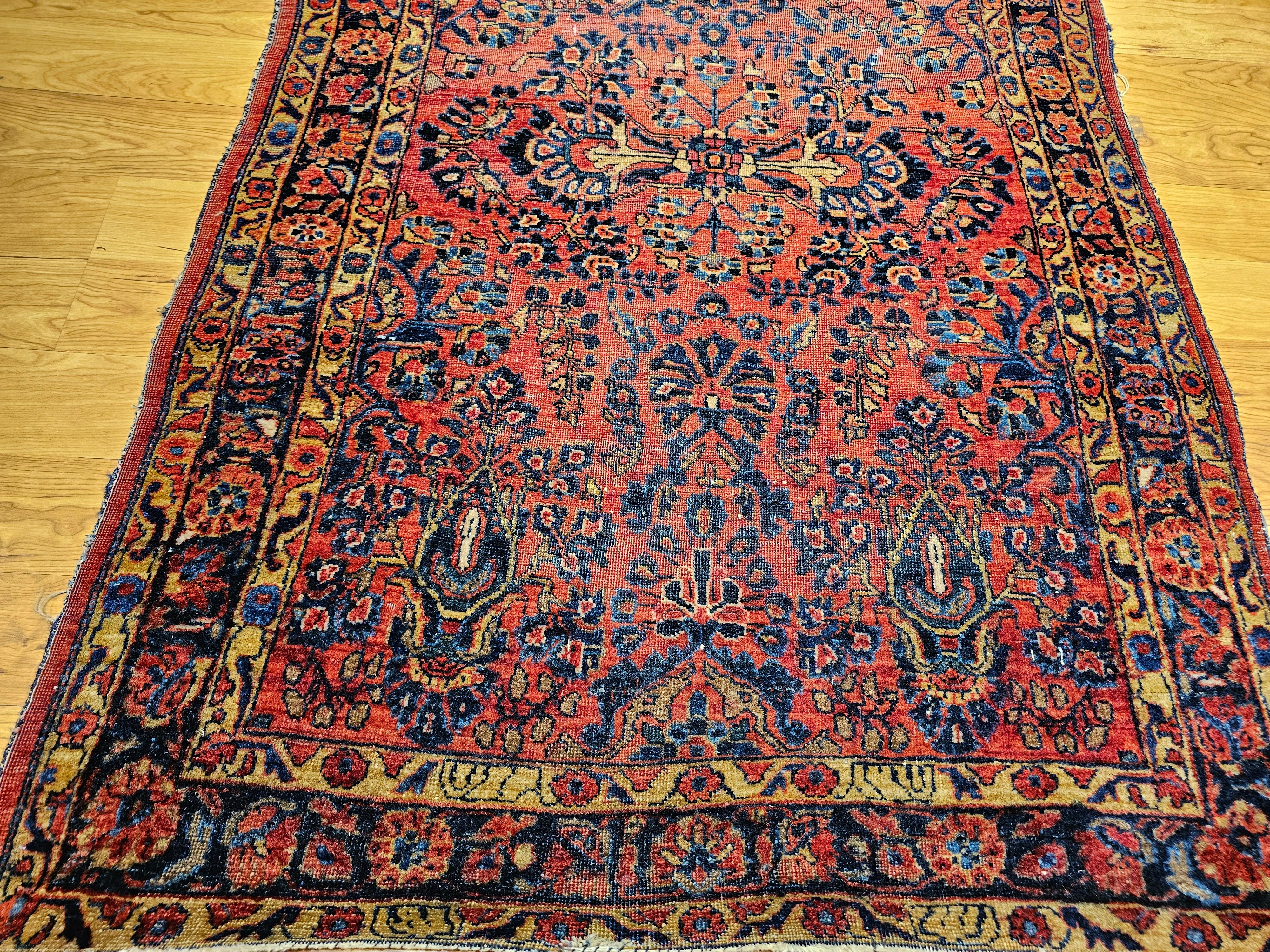 Persischer Sarouk-Teppich des frühen 20. Jahrhunderts - Allover-Blumenmuster in Rot, Marine im Angebot 2