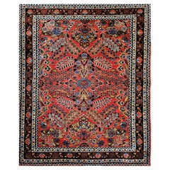 Vintage Persian Sarouk Area Rug in Red, Navy, Yellow, Ivory, Pink, Blue Vintage Persian Sarouk Area Rug in Red, Navy, Yellow, Ivory, Pink, Blue