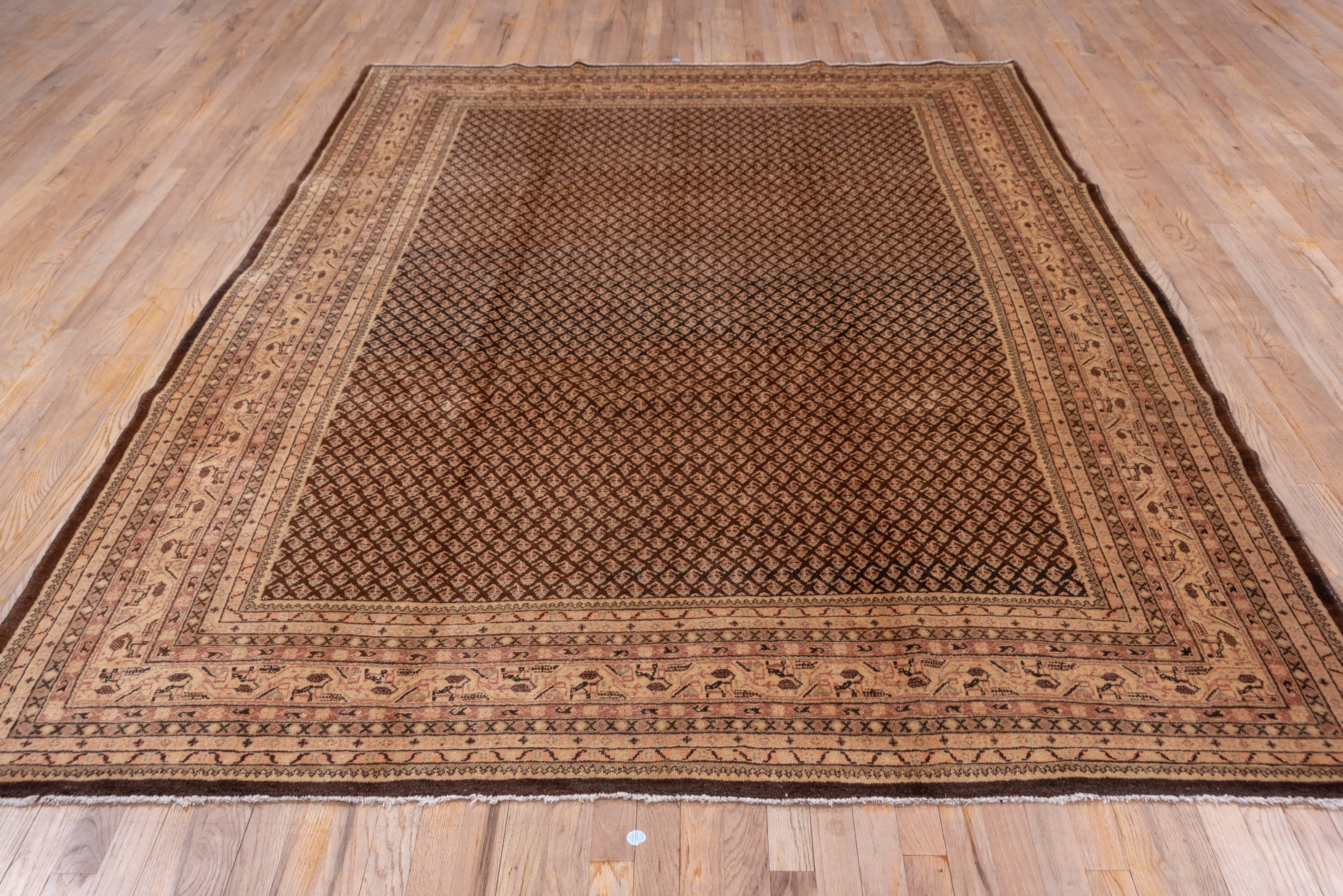 Hand-Knotted Vintage Persian Sarouk Carpet, Brown Allover Field, circa 1940s For Sale