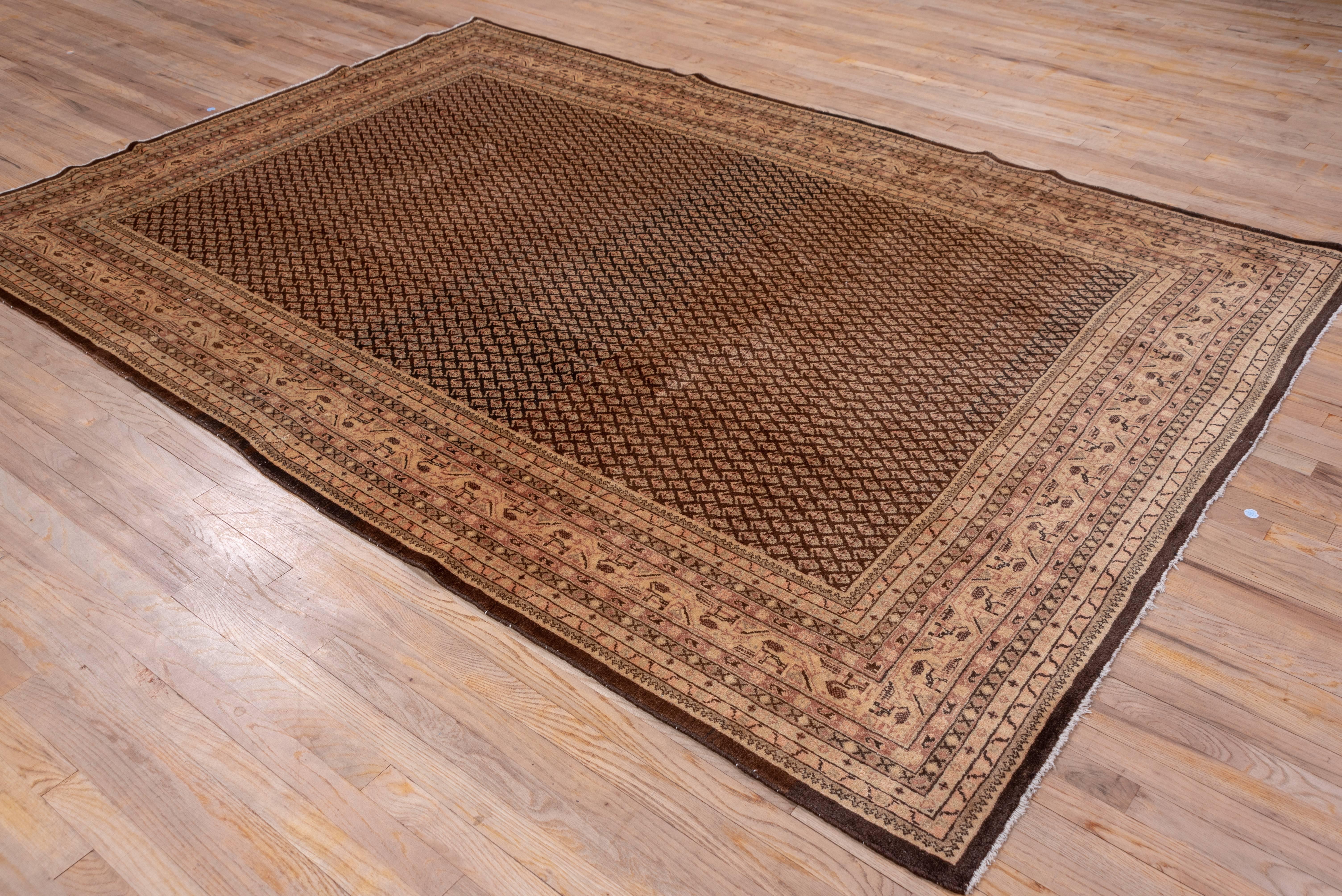 Vintage Persian Sarouk Carpet, Brown Allover Field, circa 1940s In Excellent Condition For Sale In New York, NY
