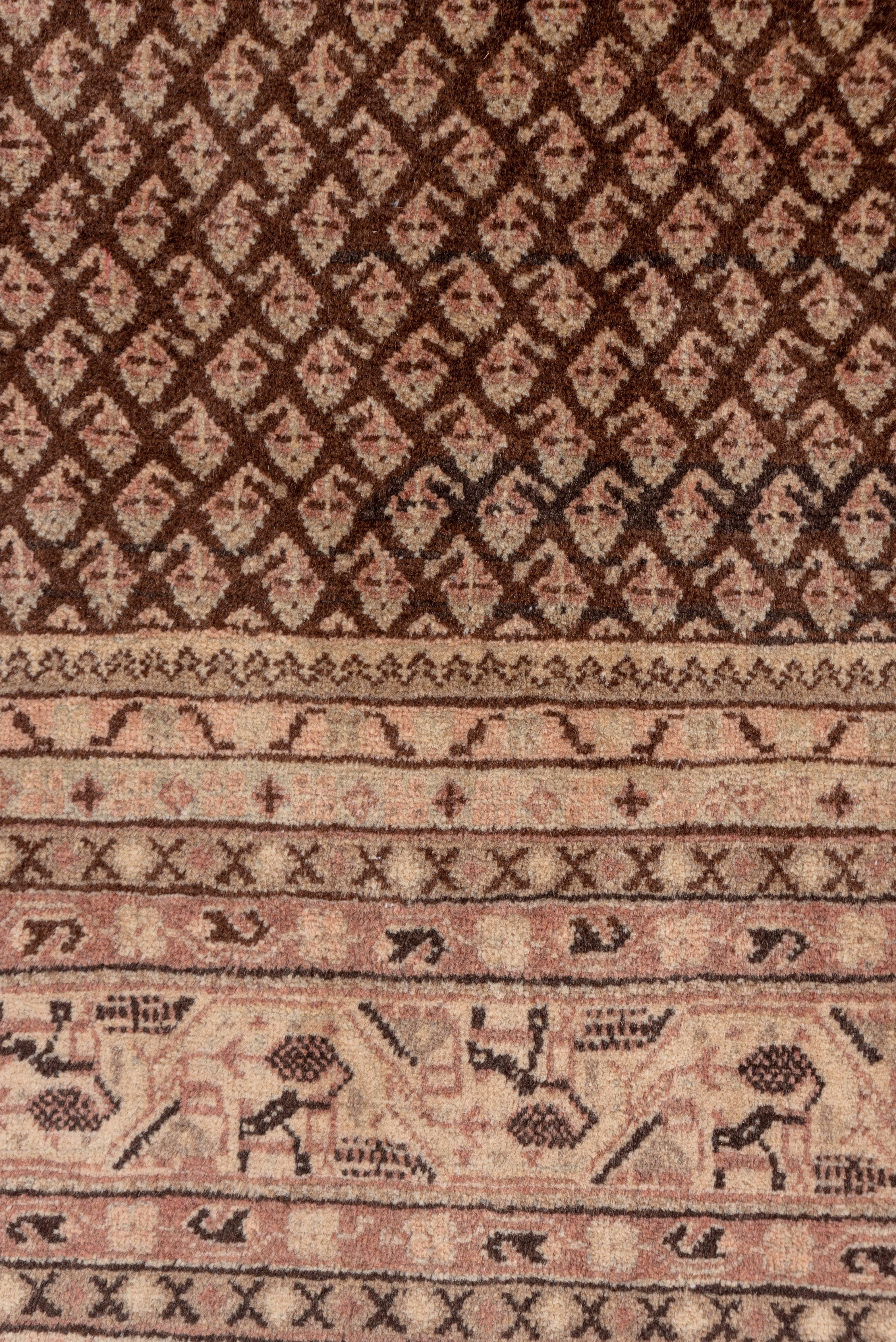 Wool Vintage Persian Sarouk Carpet, Brown Allover Field, circa 1940s For Sale