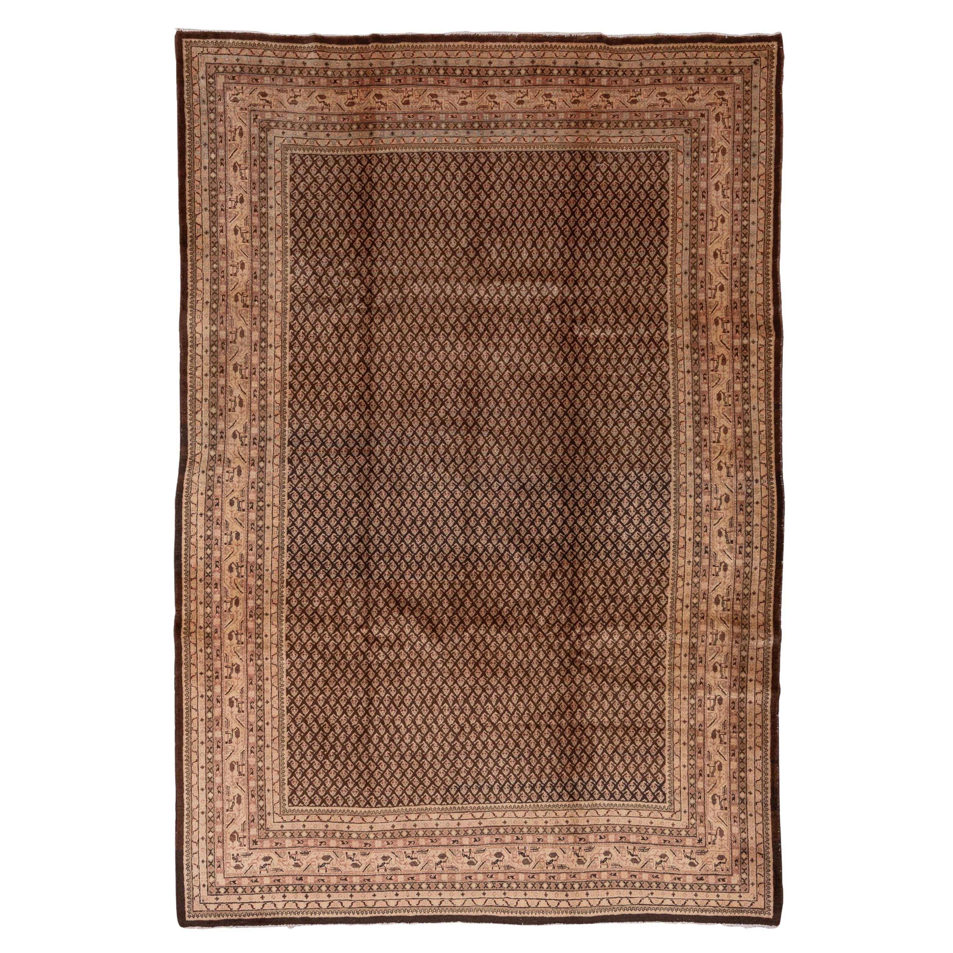 Vintage Persian Sarouk Carpet, Brown Allover Field, circa 1940s For Sale