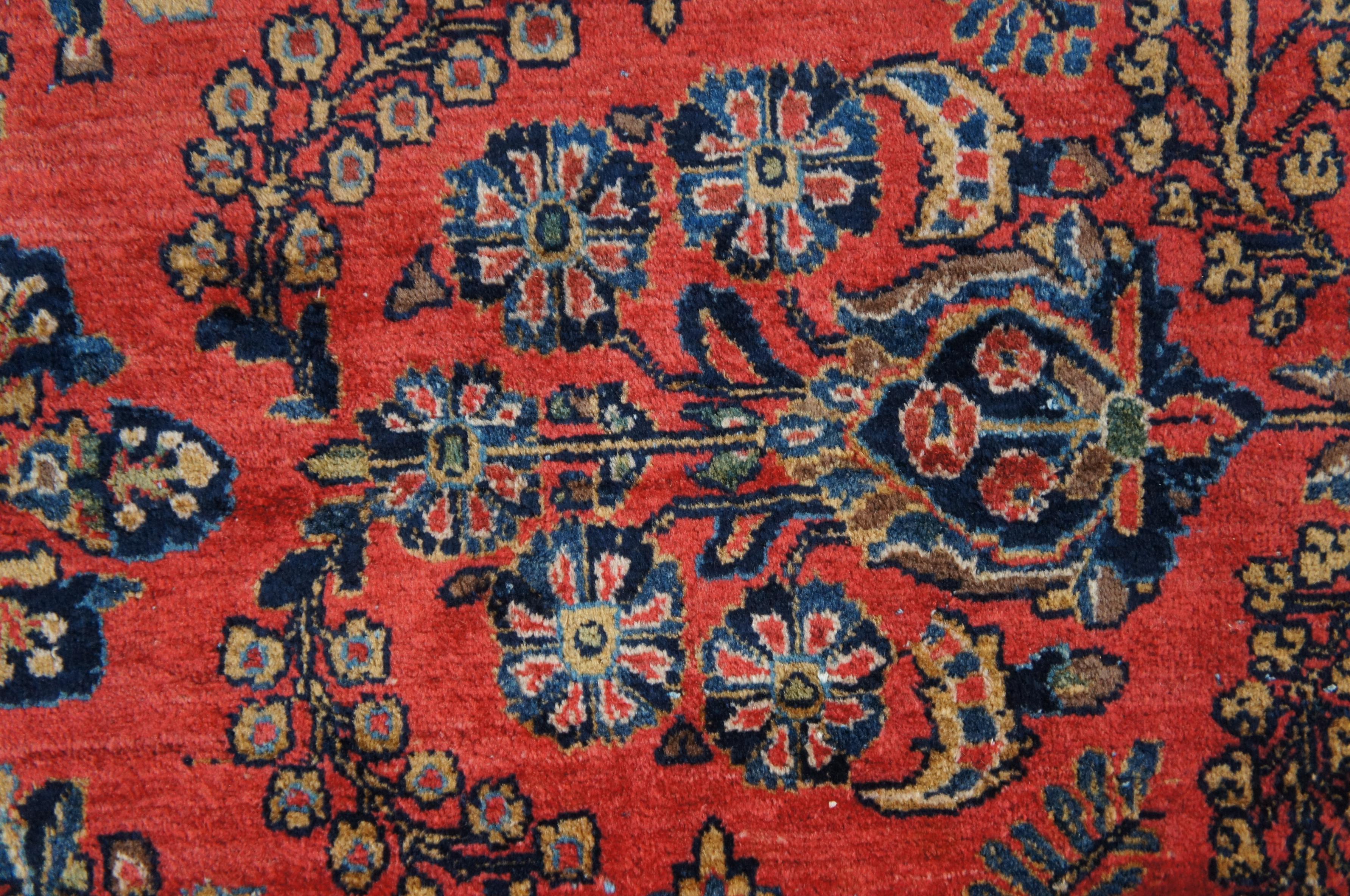 Vintage Persian Sarouk Hand Knotted Red Floral Wool Area Rug Carpet 9' x 12' For Sale 6