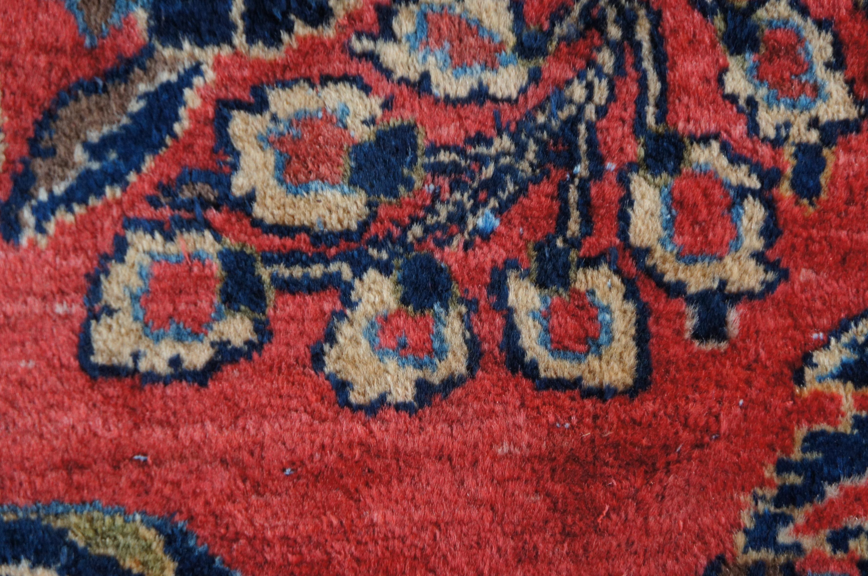 Vintage Persian Sarouk Hand Knotted Red Floral Wool Area Rug Carpet 9' x 12' For Sale 7