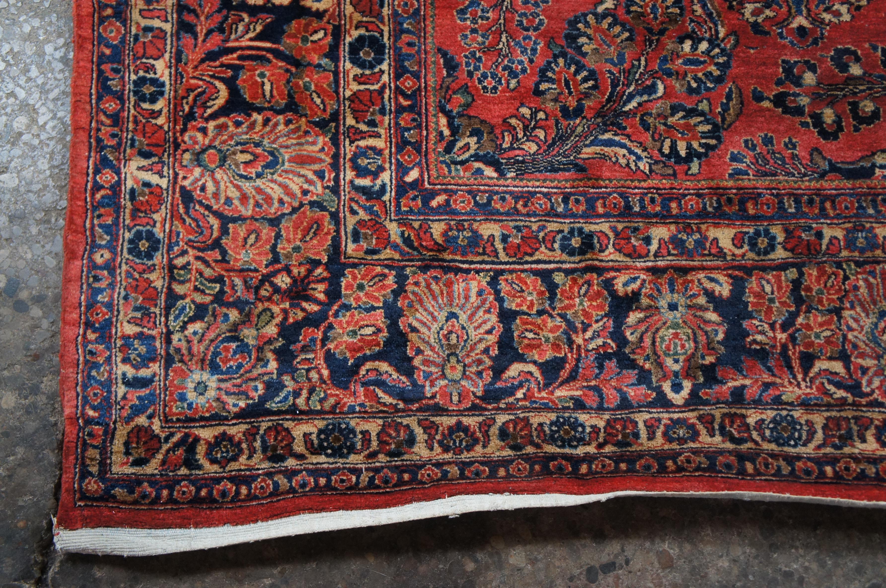 20th Century Vintage Persian Sarouk Hand Knotted Red Floral Wool Area Rug Carpet 9' x 12' For Sale