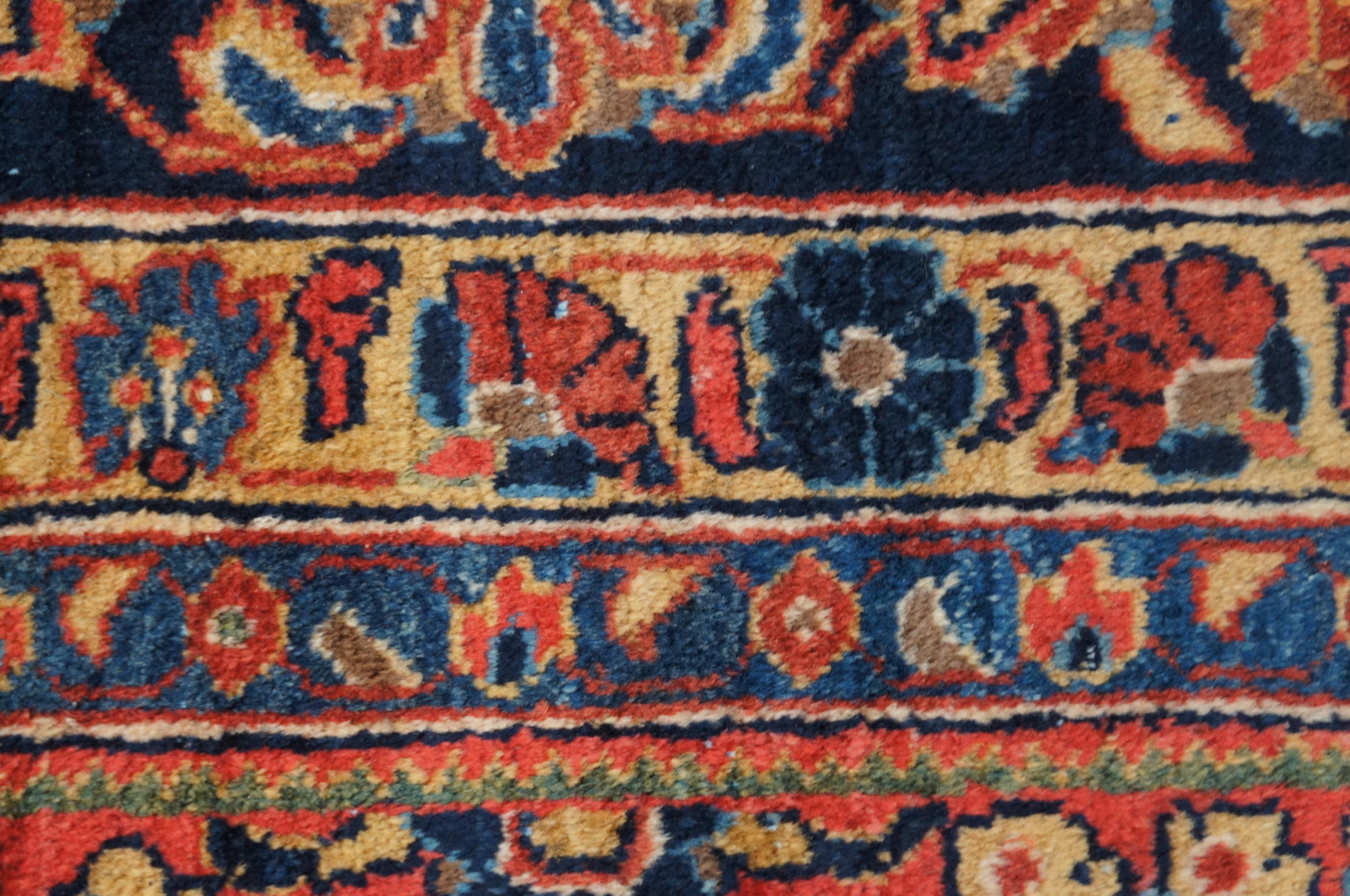 Vintage Persian Sarouk Hand Knotted Red Floral Wool Area Rug Carpet 9' x 12' For Sale 5