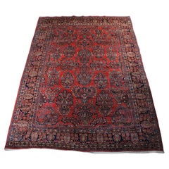 Tapis persan Sarouk vintage noué à la main rouge à motifs floraux 9' x 12'