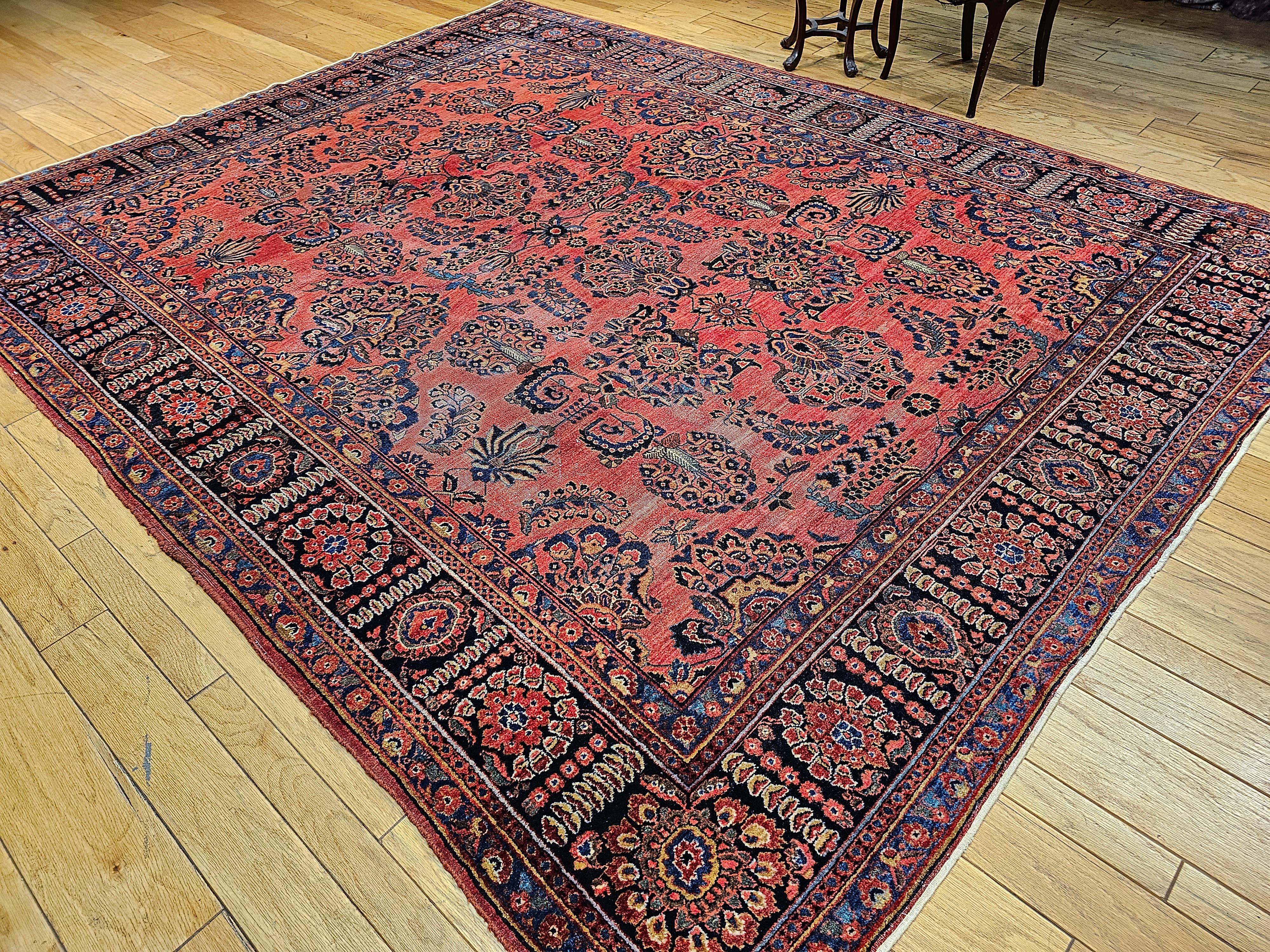 Vintage Persian Sarouk in Allover Pattern in Dark Red, French Blue, Yellow, Pink 7