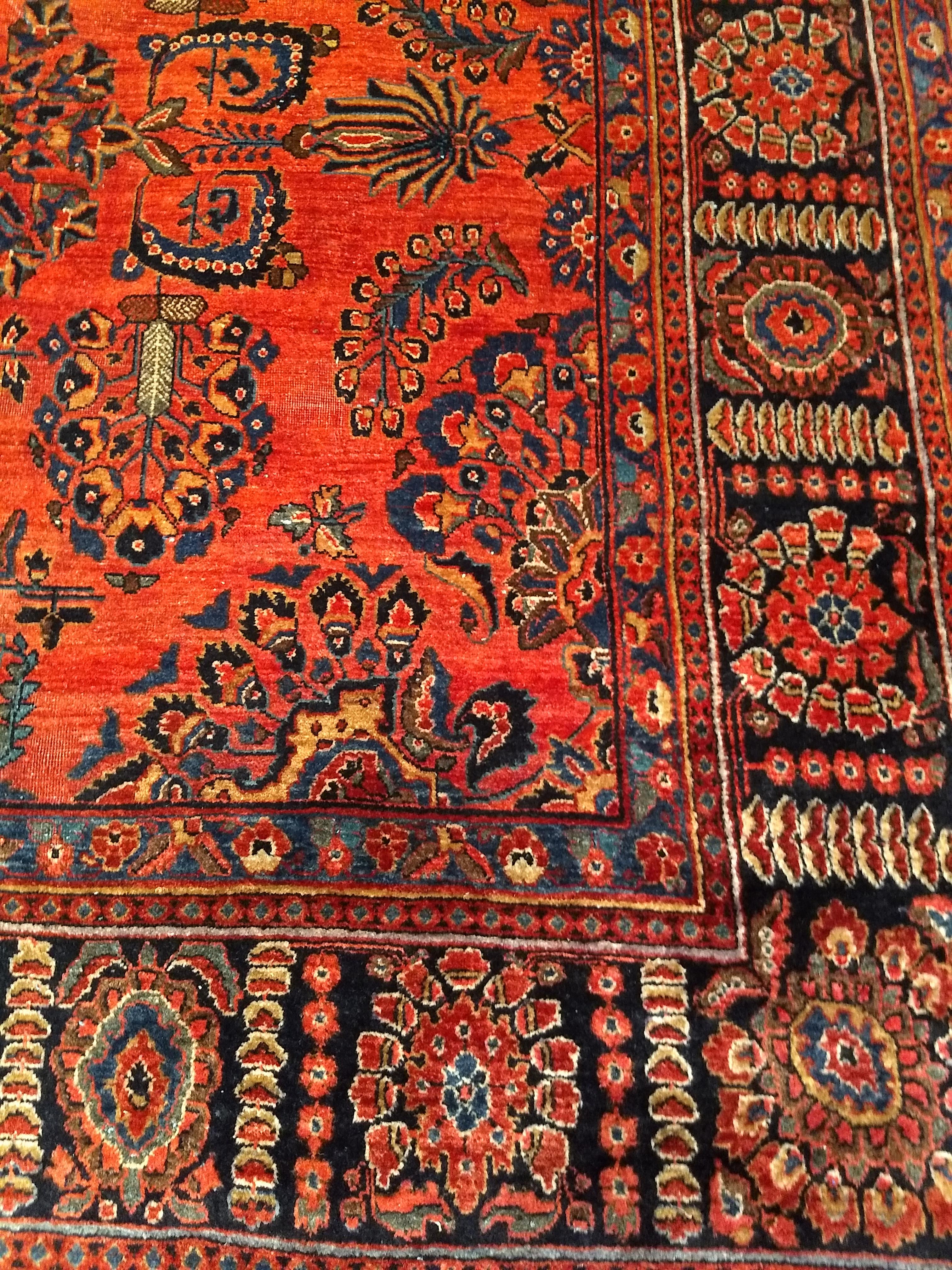 20th Century Vintage Persian Sarouk in Allover Pattern in Dark Red, French Blue, Yellow, Pink