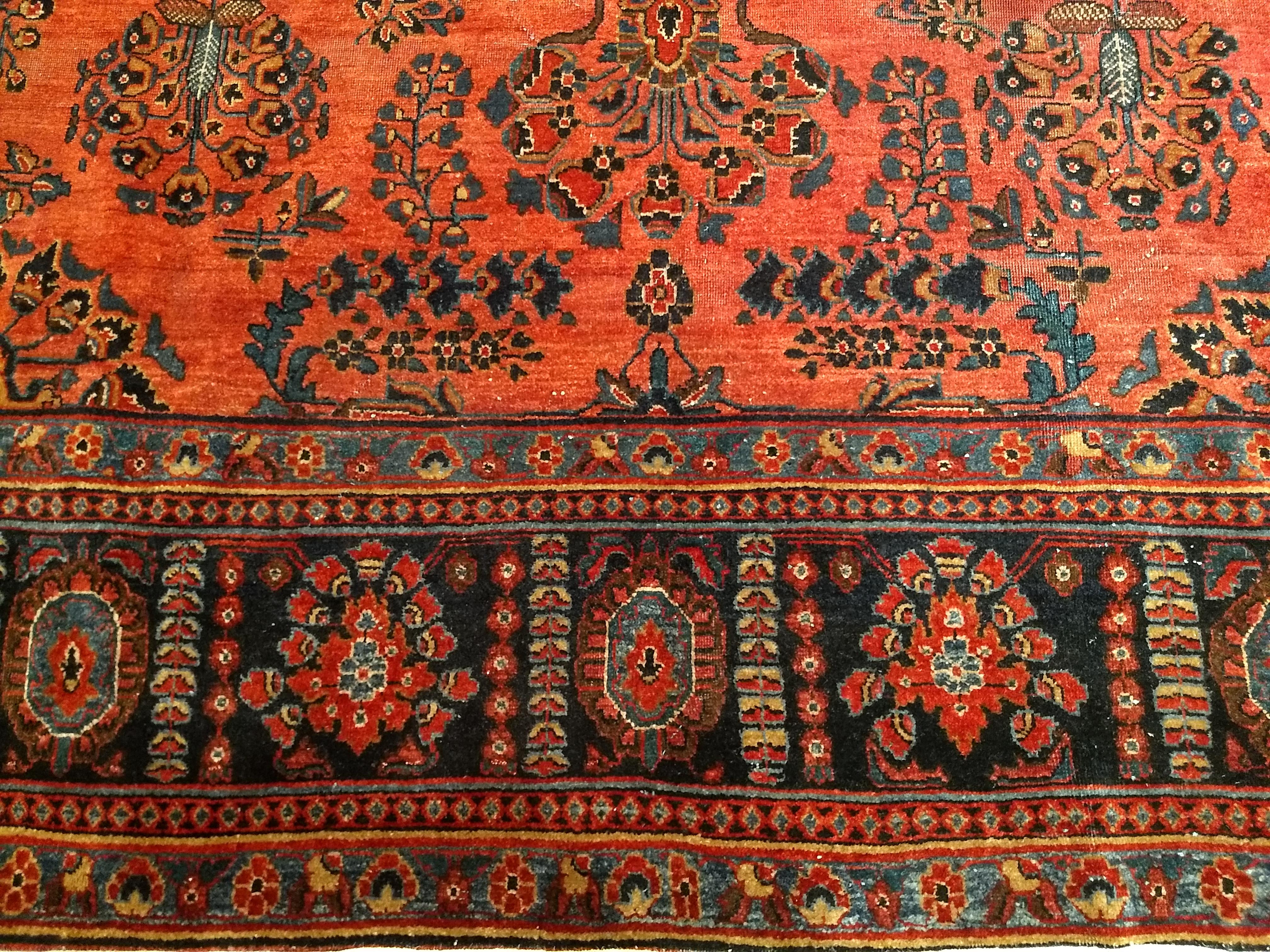 Vintage Persian Sarouk in Allover Pattern in Dark Red, French Blue, Yellow, Pink 2