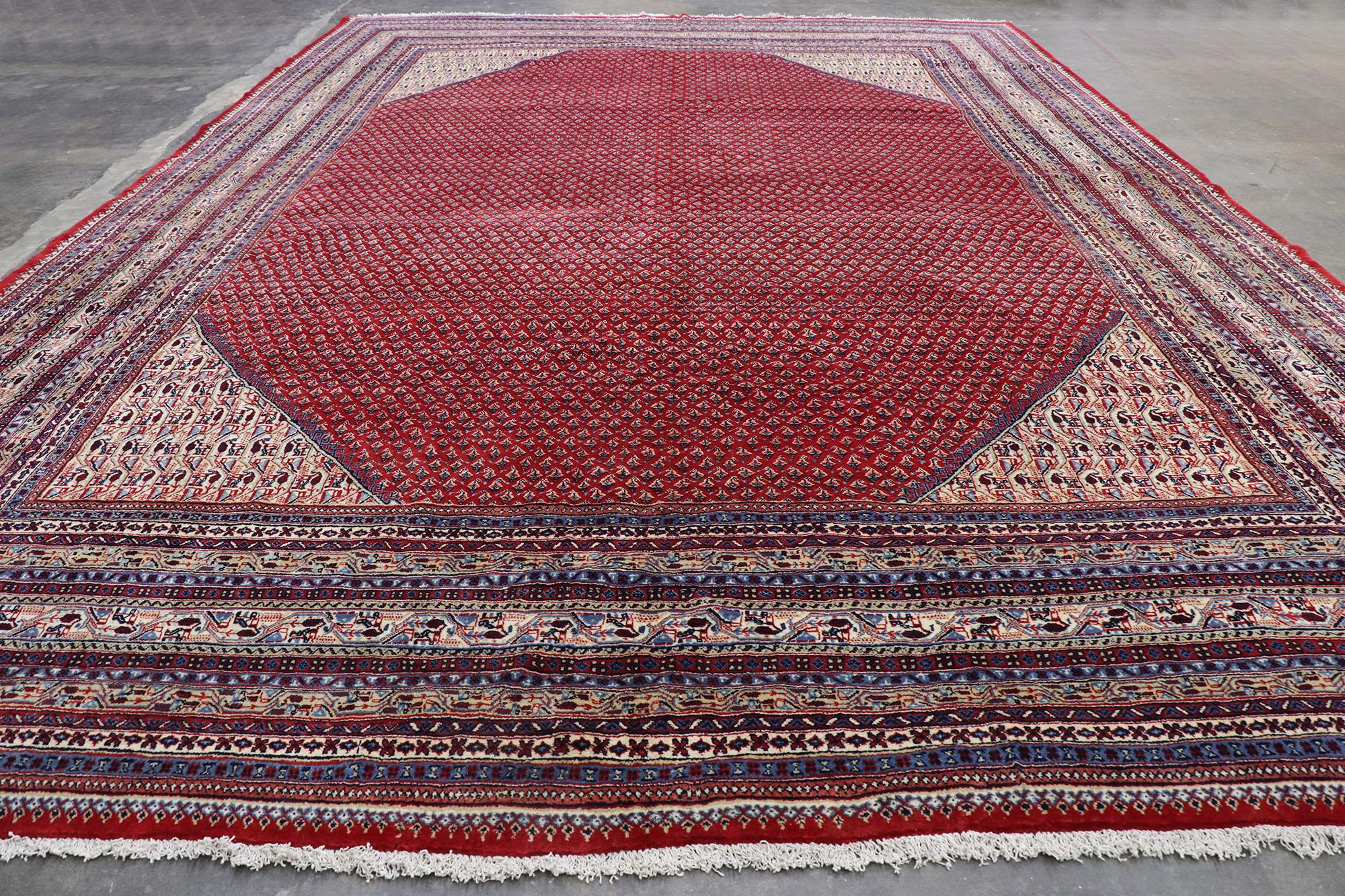 Wool Vintage Persian Sarouk Mir Boteh Rug with Jacobean Style For Sale