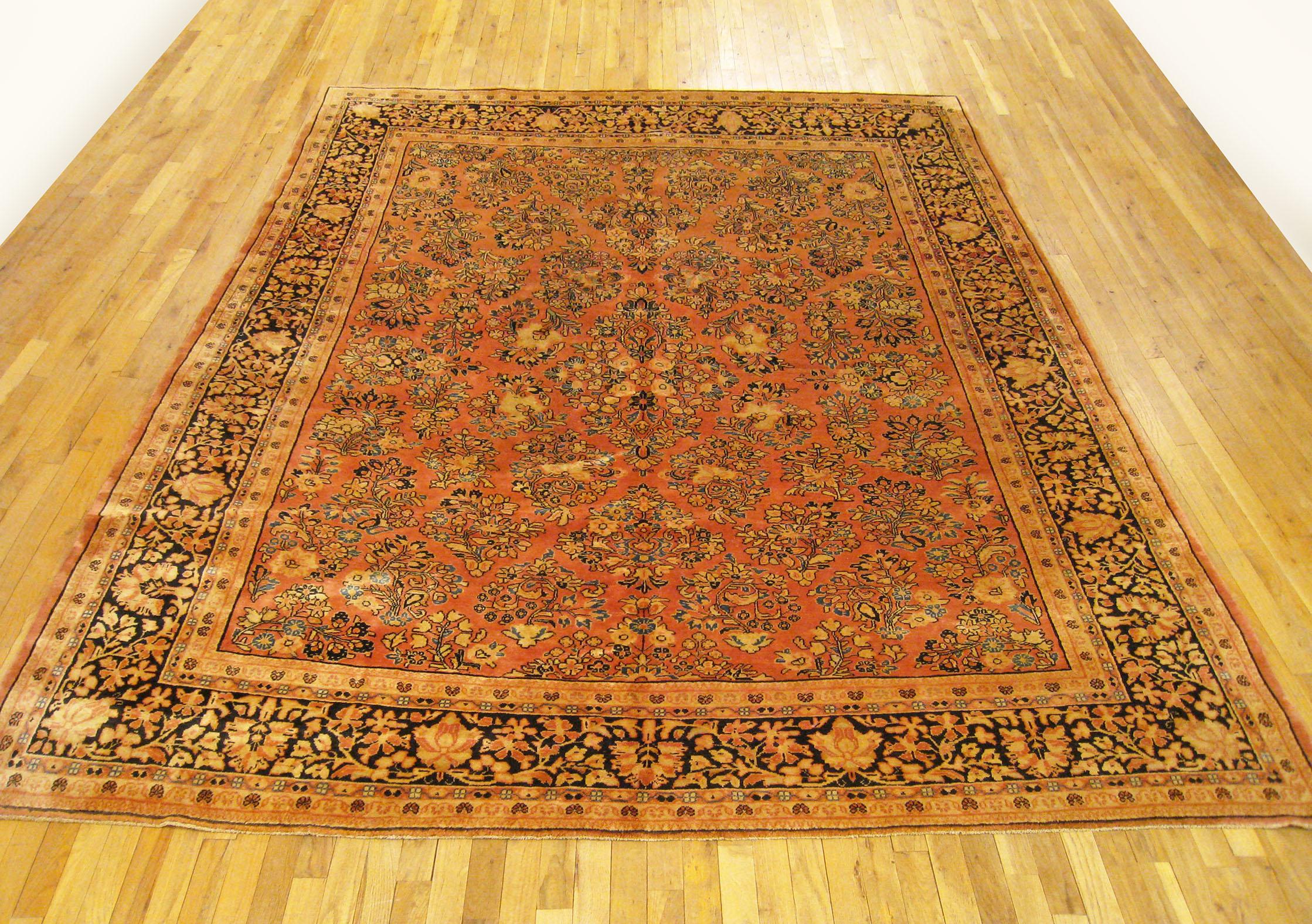 Hand-Knotted Vintage Persian Sarouk Oriental Rug, in Room Size, with Intricate Floral Design For Sale