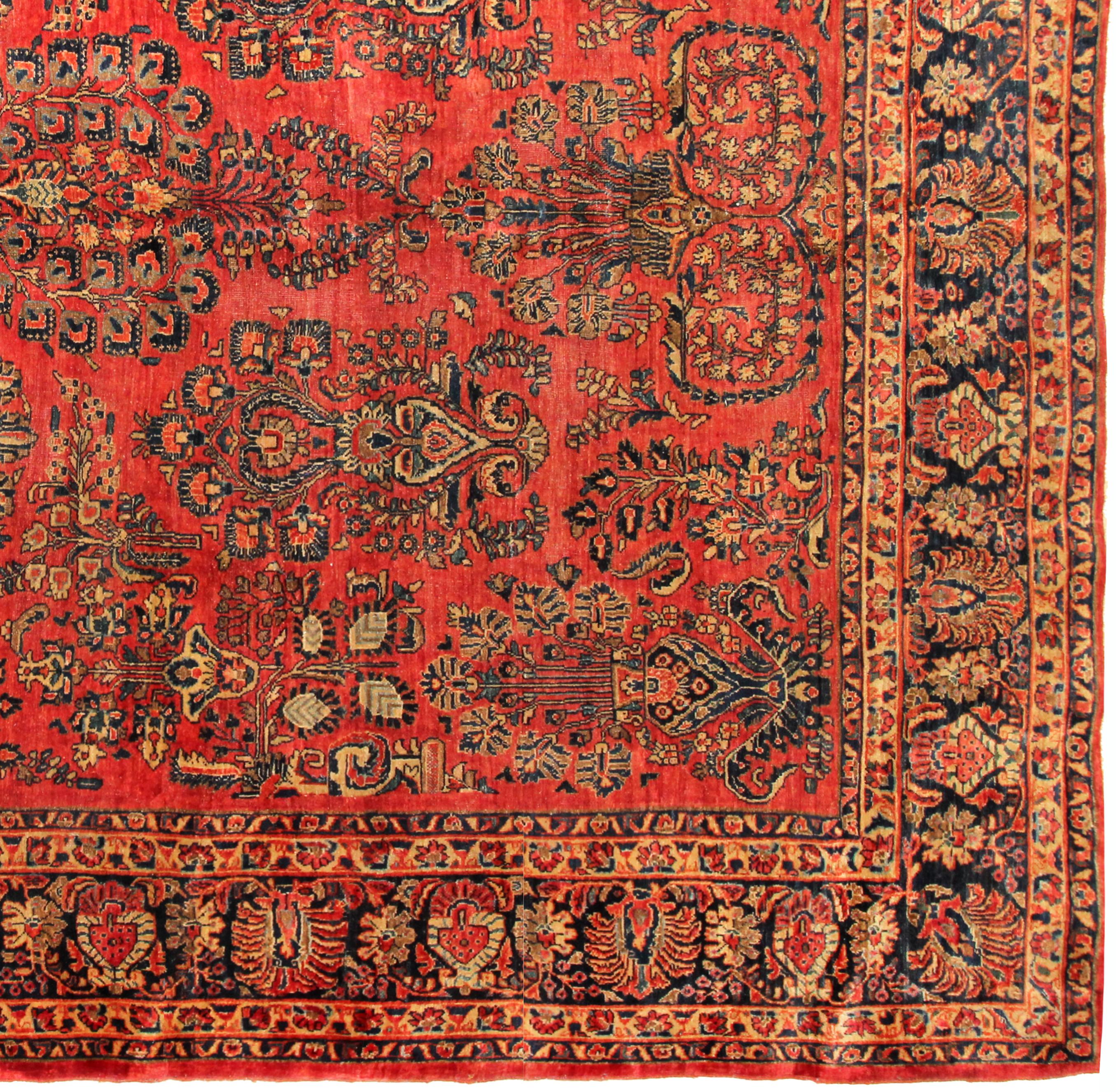 Early 20th Century Vintage Persian Sarouk Oriental Rug, in Room Size, with Intricate Floral Design For Sale