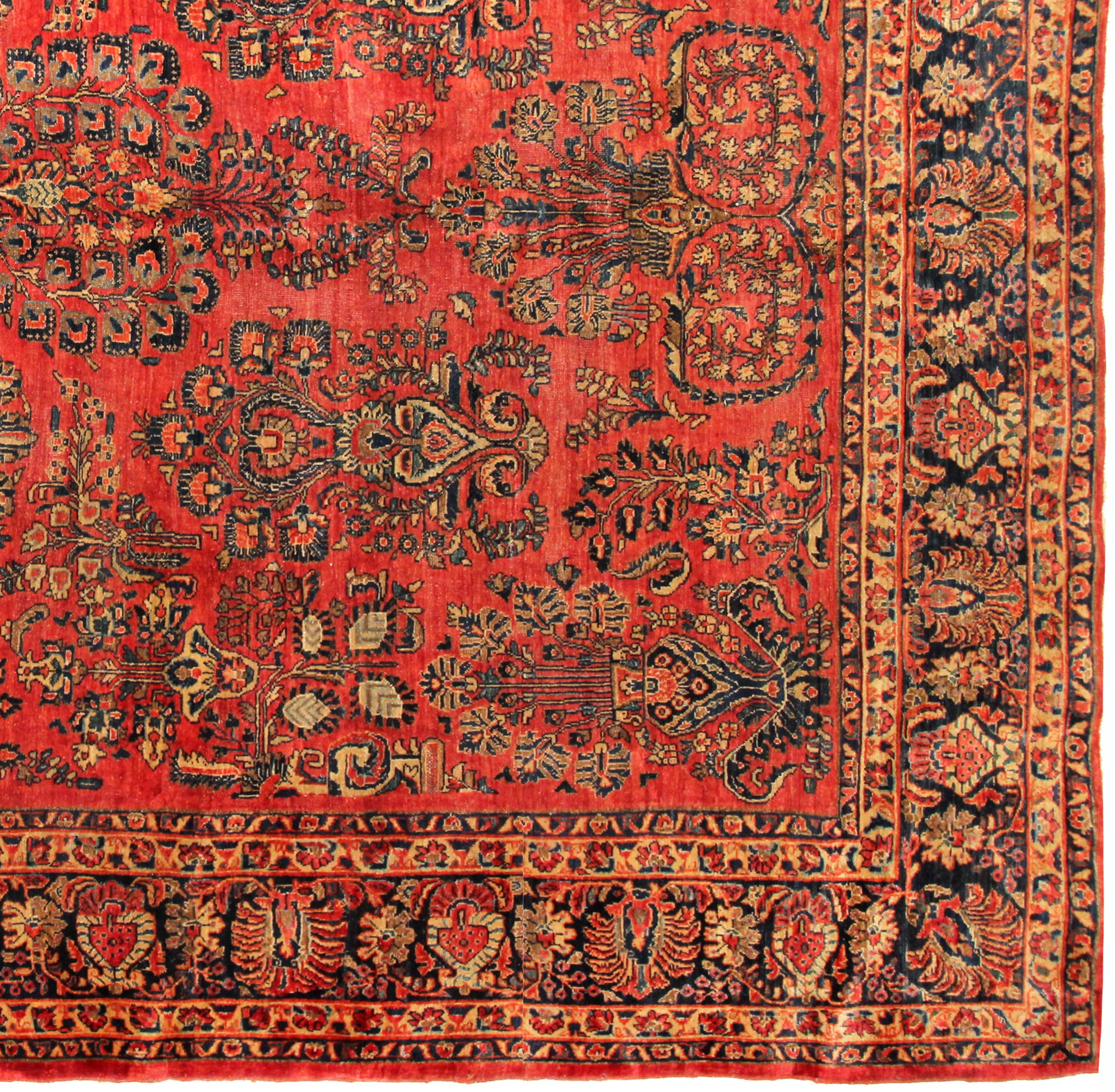 Alfombra oriental persa vintage Sarouk, en tamaño de habitación, con intrincado diseño floral en Excelente estado para la venta en New York, NY