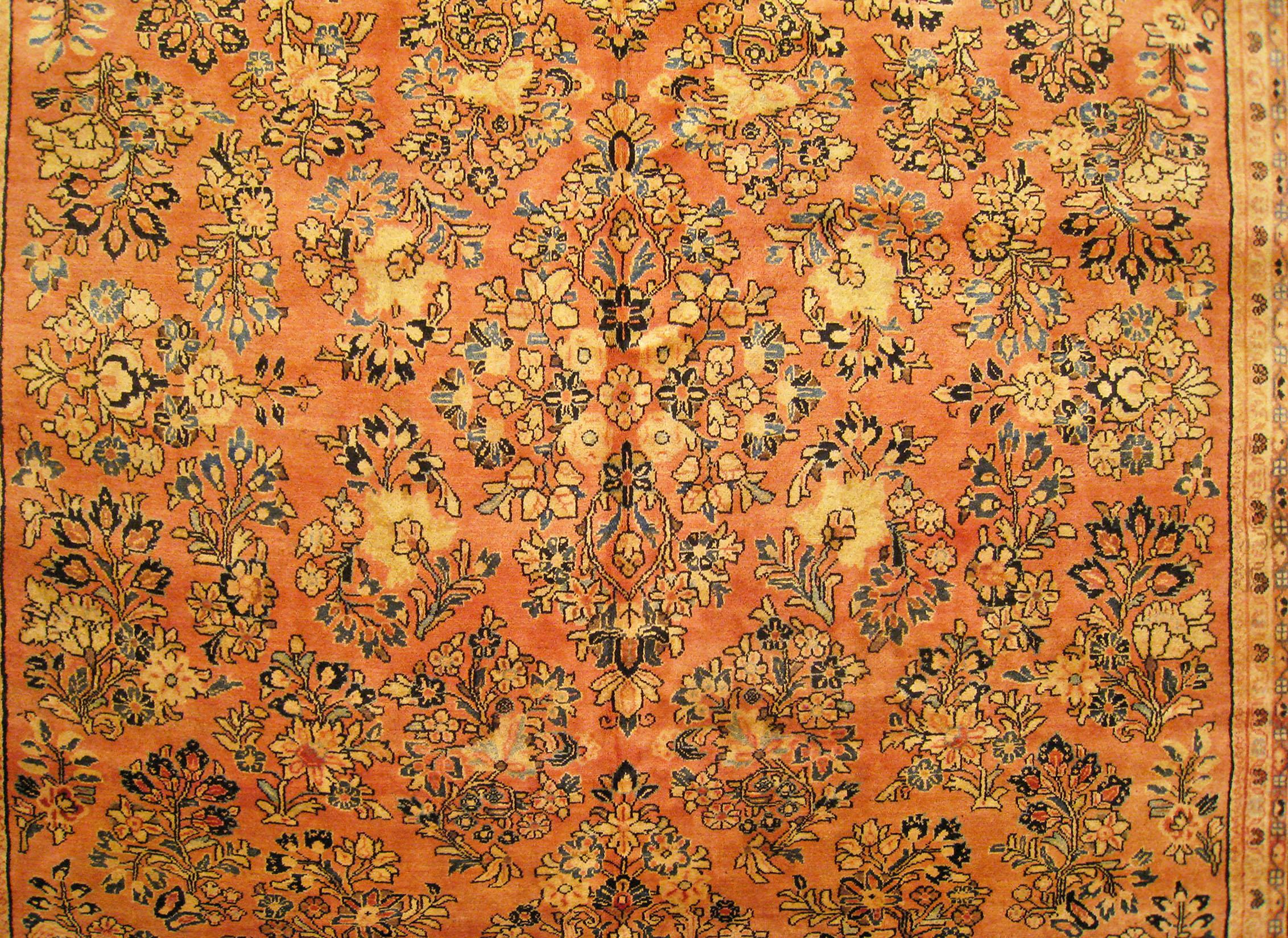 Wool Vintage Persian Sarouk Oriental Rug, in Room Size, with Intricate Floral Design For Sale