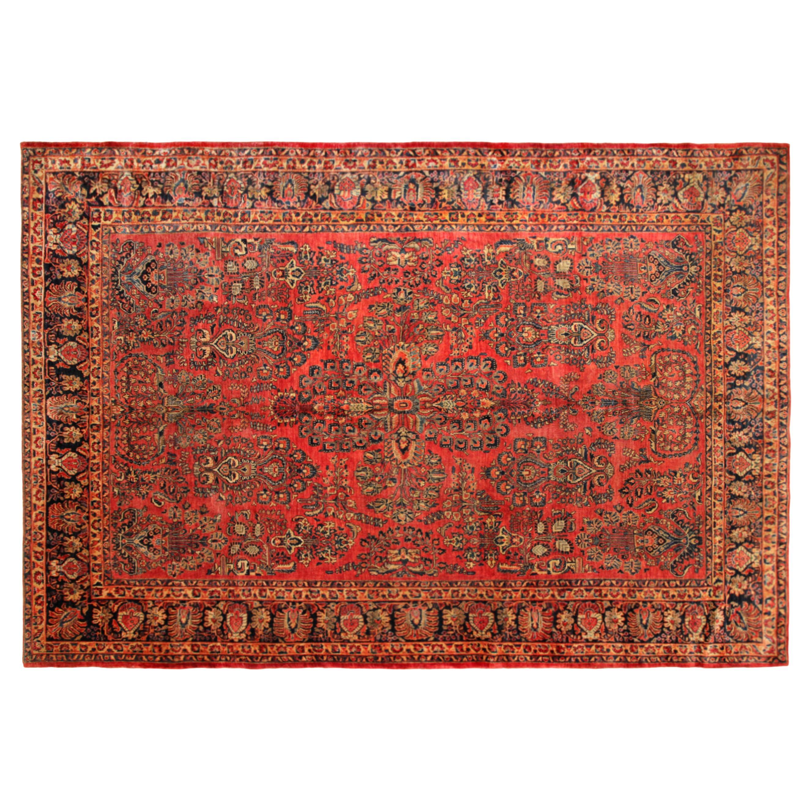 Tapis persan Sarouk oriental vintage, de taille normale, avec motif floral complexe