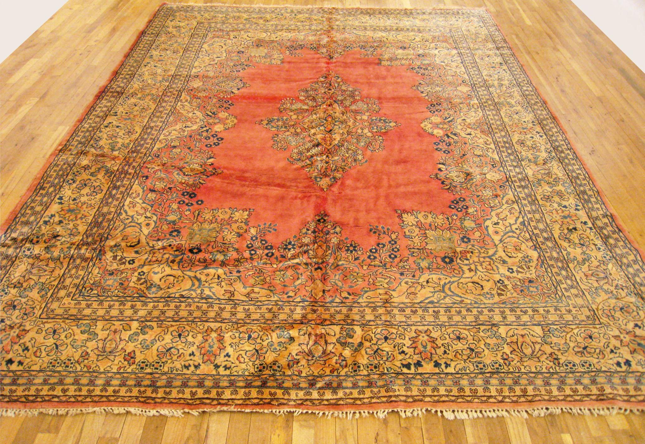 Hand-Knotted Vintage Persian Sarouk Oriental Rug, in Room Size, with Medallion, circa 1940 For Sale