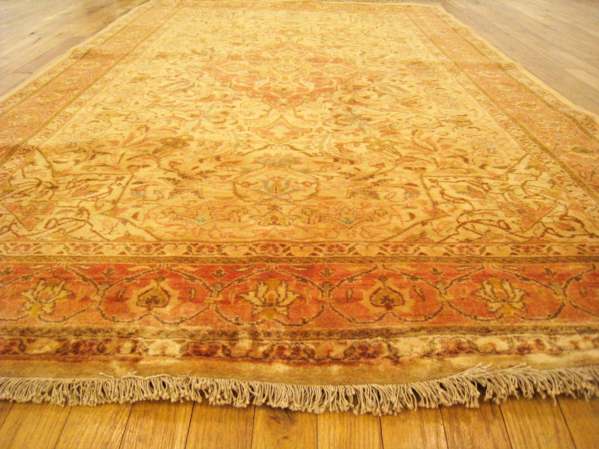 Wool Vintage Persian Sarouk Oriental Rug, in Small Size, with Central Medallion