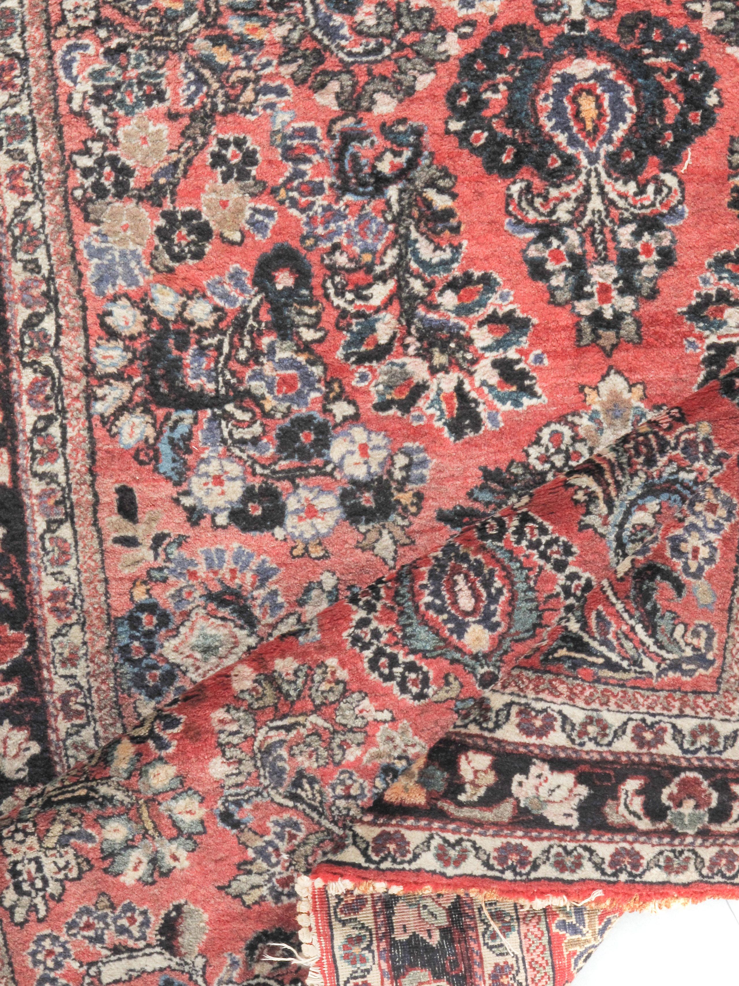 Alfombra Persa Sarouk Vintage 3'3 x 4'11 en Bueno estado para la venta en New York, NY