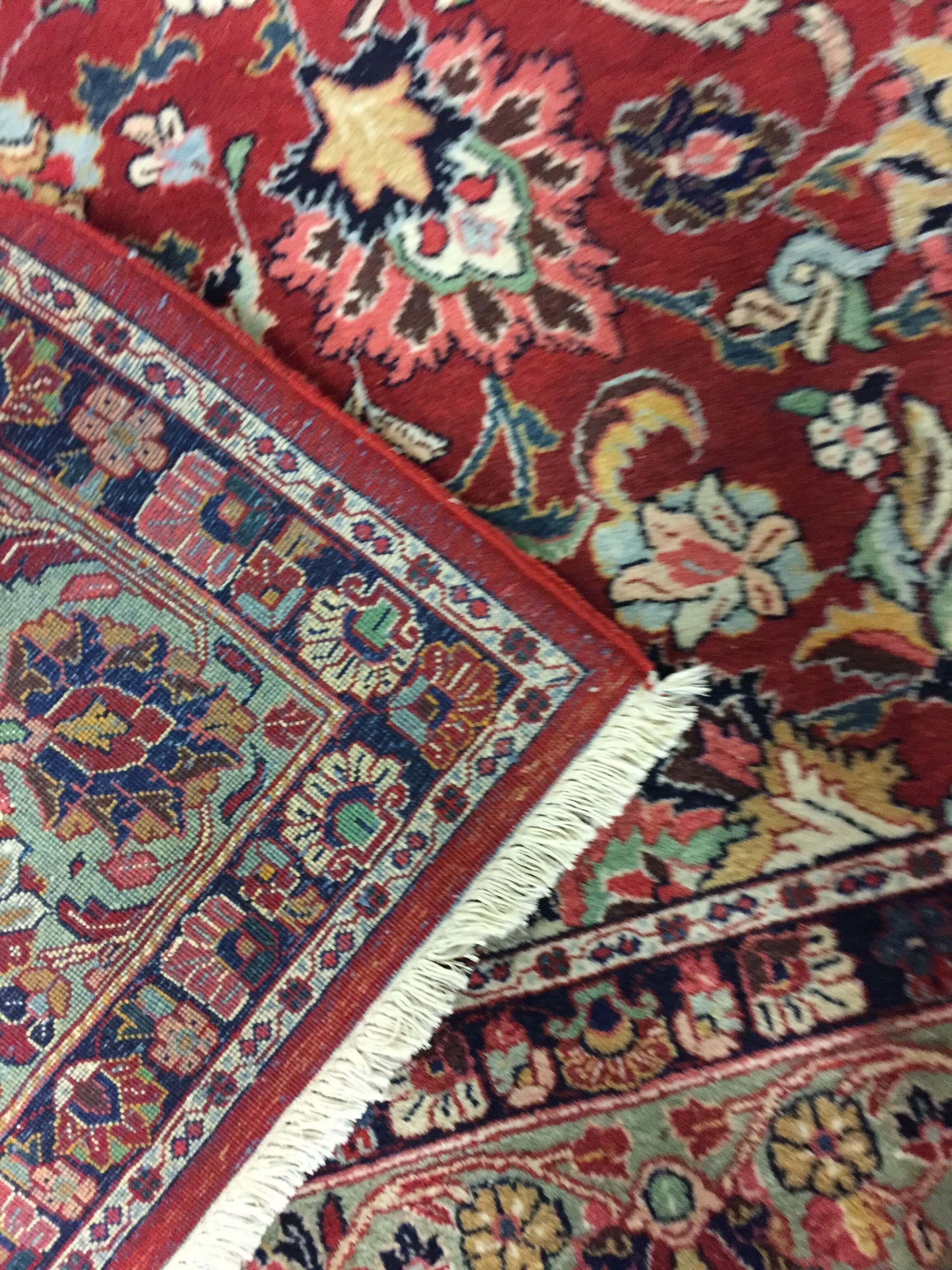 Vintage Persian Sarouk rug 7'9 X 11'9. The vintage rugs of Sarouk, from the Arak province town of that name and surrounding villages, were created to satisfy American demand for a very thick, dense, very long wearing carpet with enough oriental