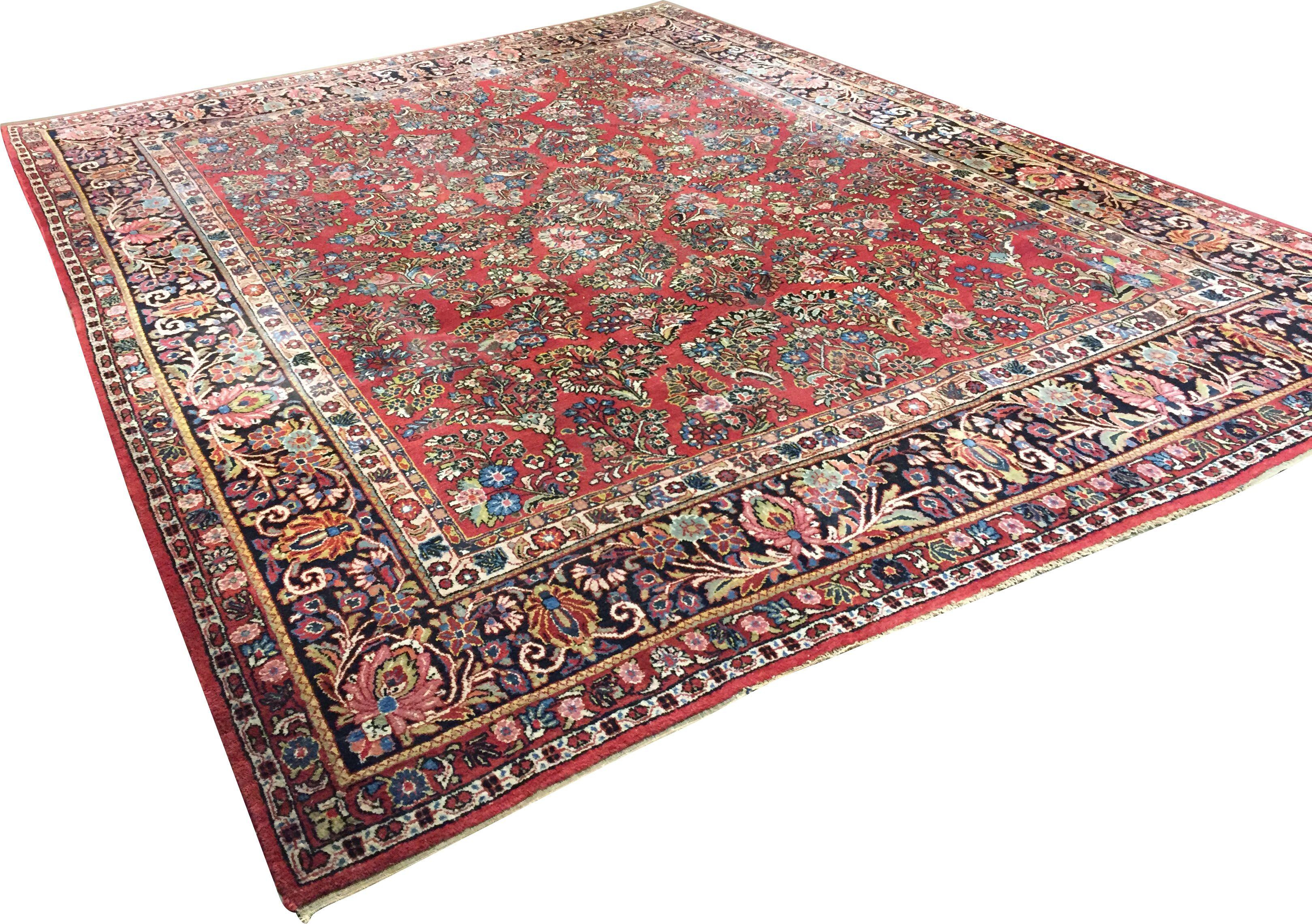 Hand-Knotted Vintage Persian Sarouk Rug  9'2 x 11'9 For Sale