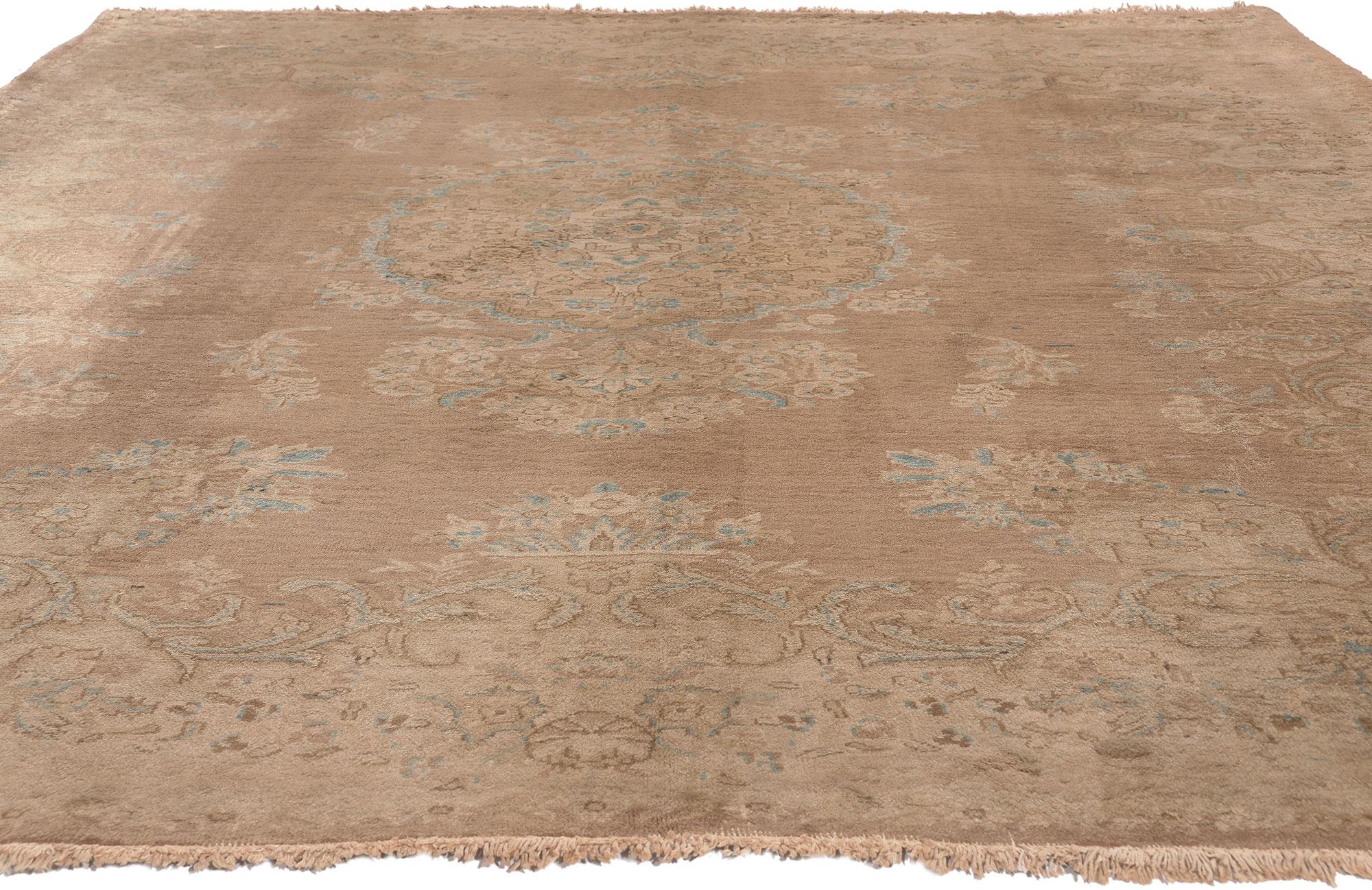 Sarouk Farahan Vintage Persian Sarouk Rug, Earth-Tone Elegance Meets Soft and Subtle For Sale