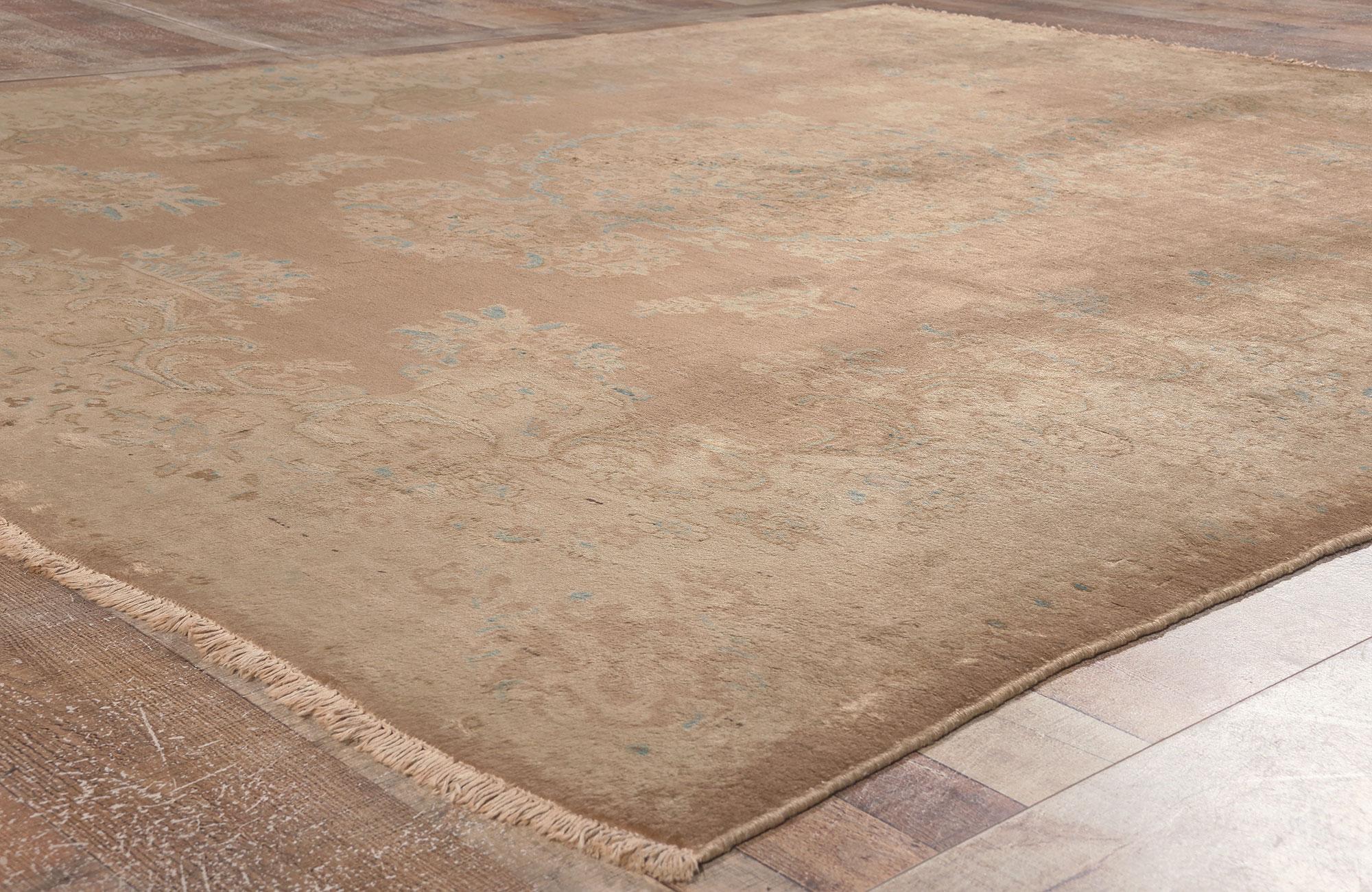 Wool Vintage Persian Sarouk Rug, Earth-Tone Elegance Meets Soft and Subtle For Sale