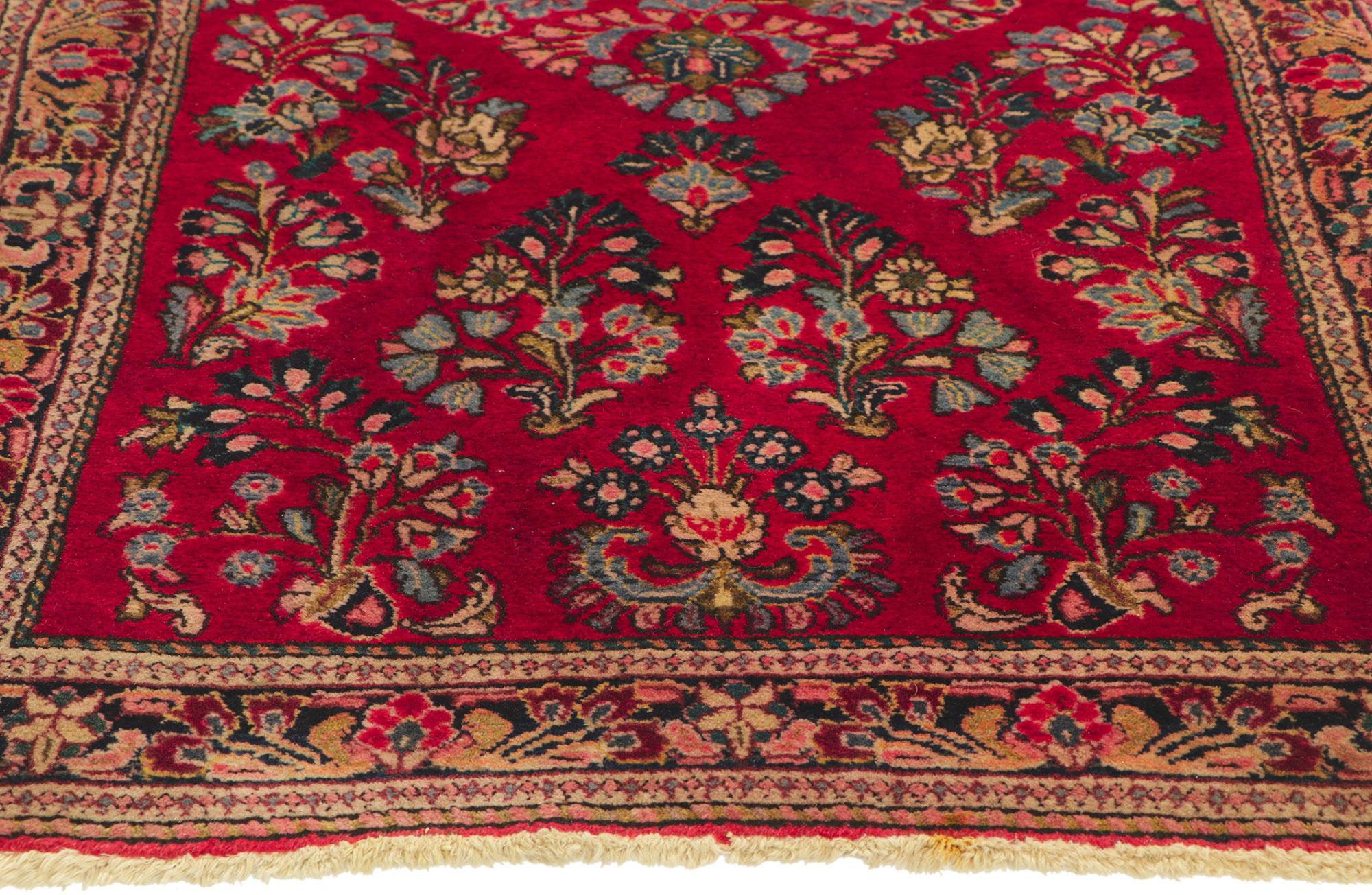 Hand-Knotted Vintage Persian Sarouk Rug, Traditional Sensibility Meets Regal Allure For Sale