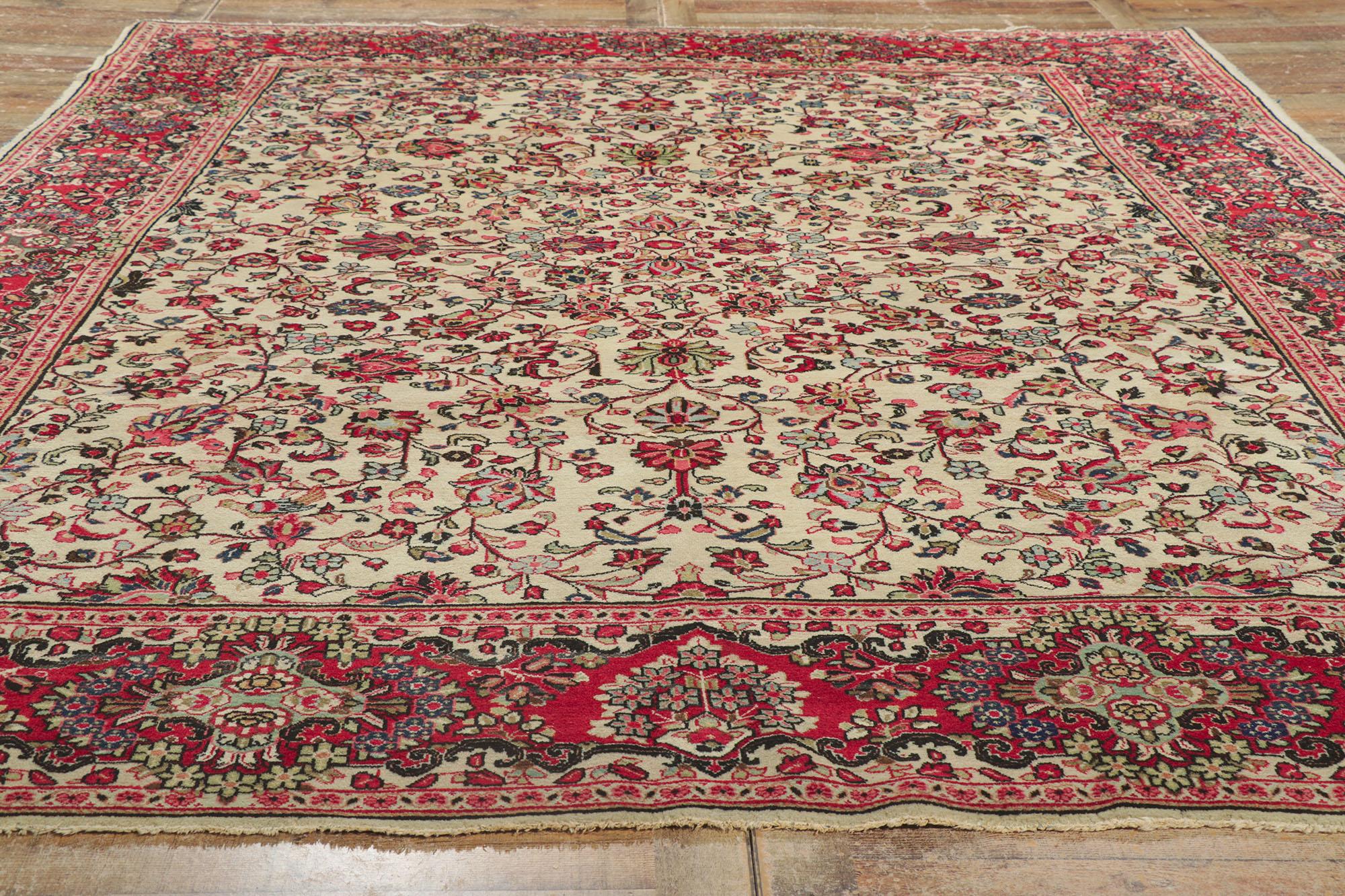 Wool Vintage Persian Sarouk Rug, Neoclassic Elegance Meets Old World Charm For Sale
