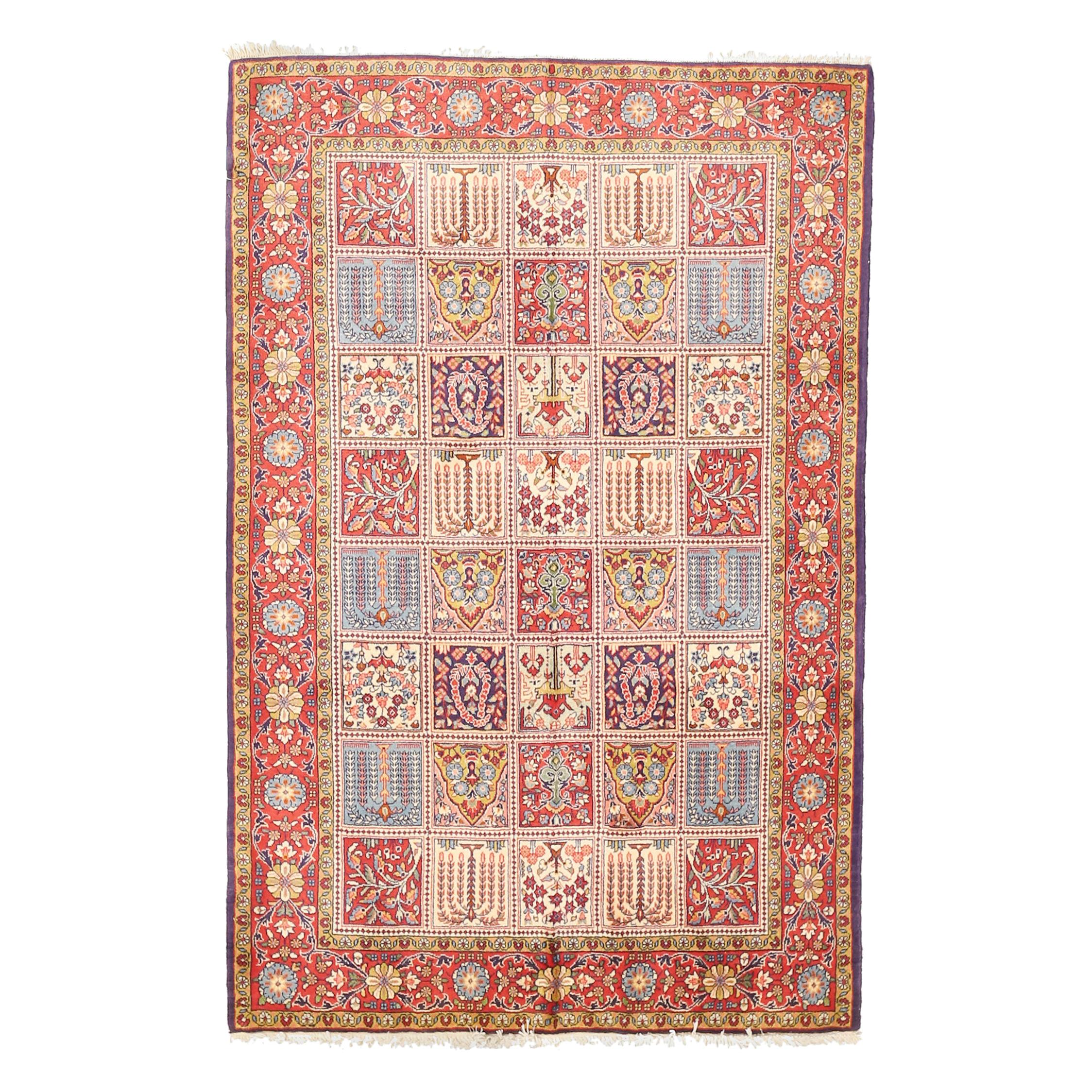 Vintage Persian Sarouk Rug with Colored Tiles with Floral Details For Sale