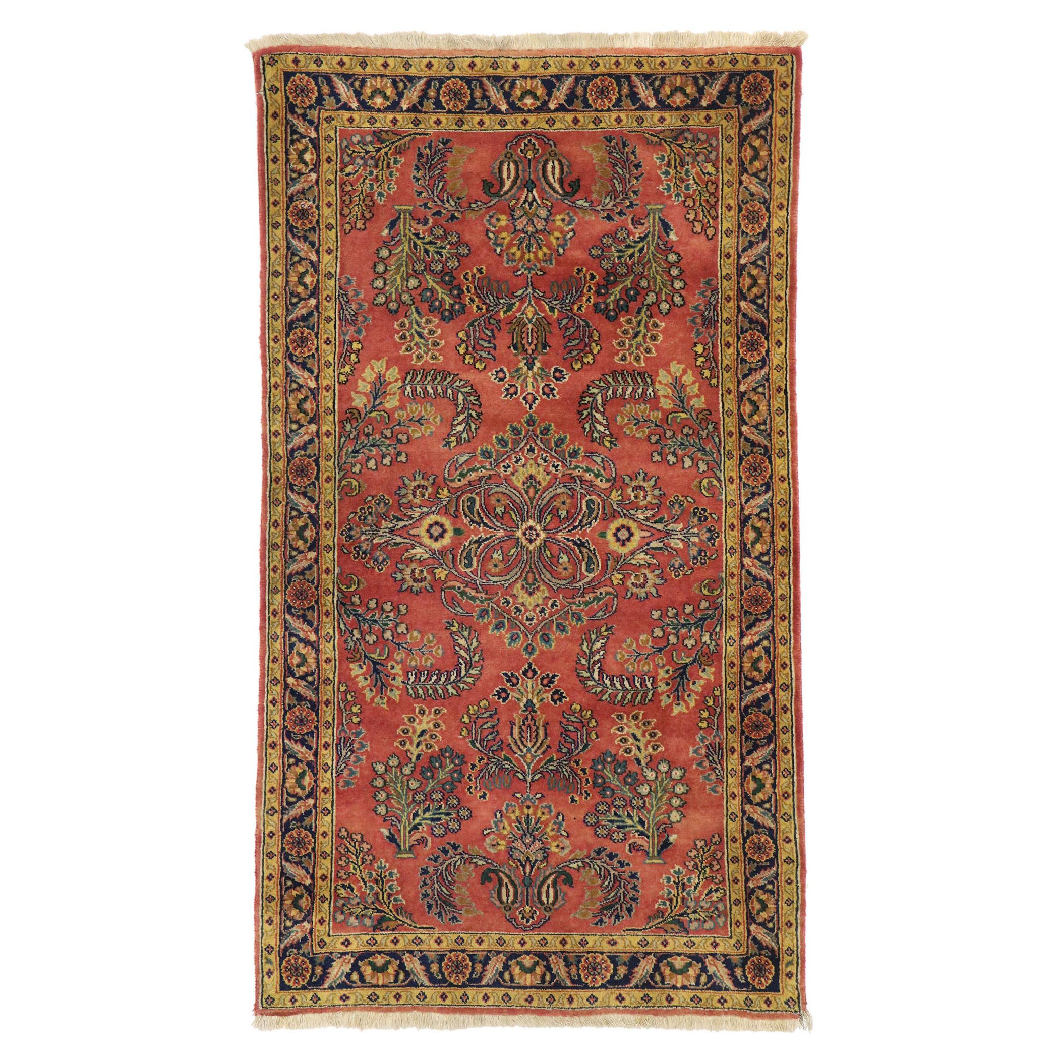 Tapis persan Sarouk vintage avec style jacobéen romantique