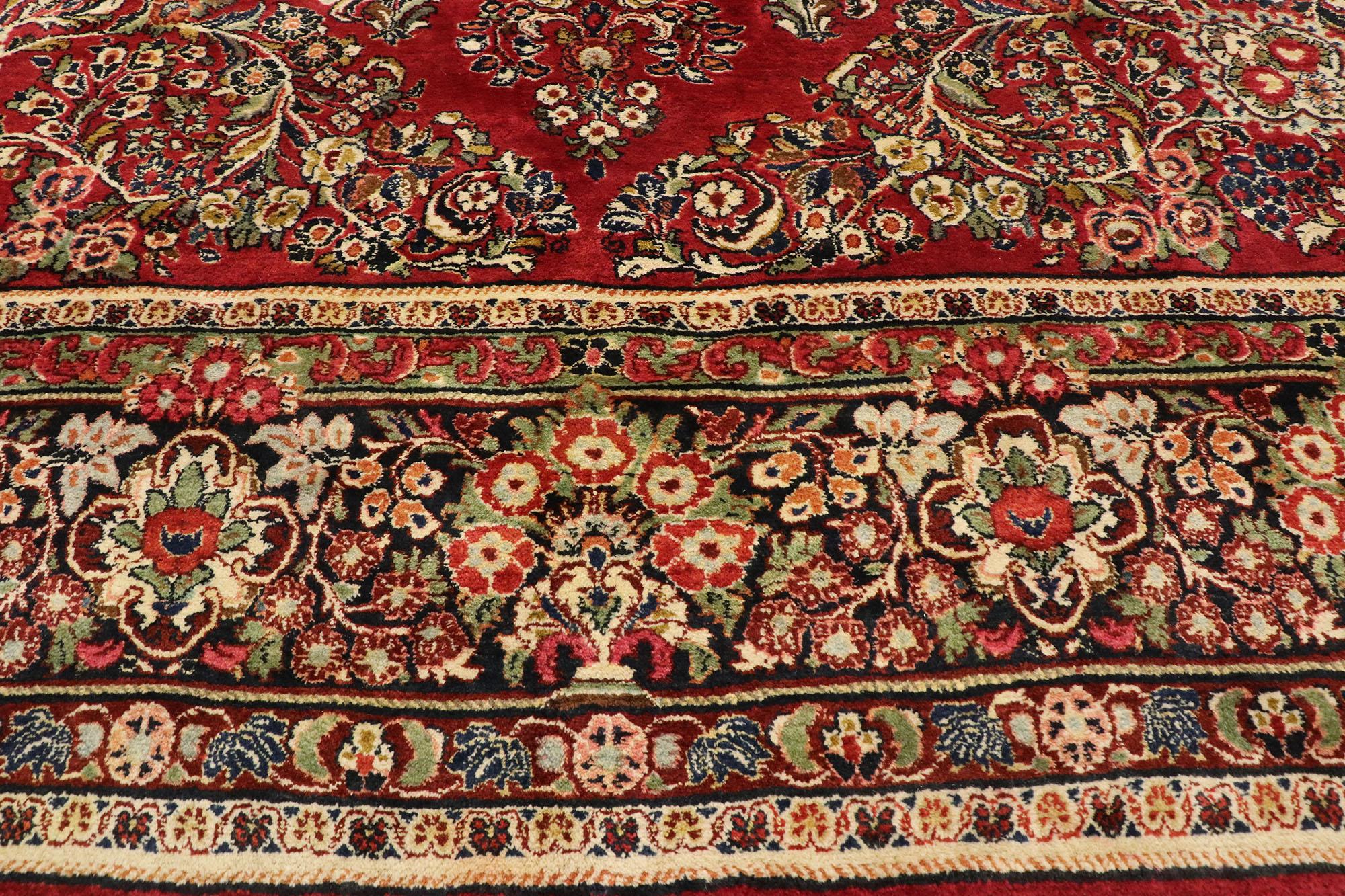Hand-Knotted Vintage Persian Sarouk Rug with Traditional English Tudor Manor Style For Sale