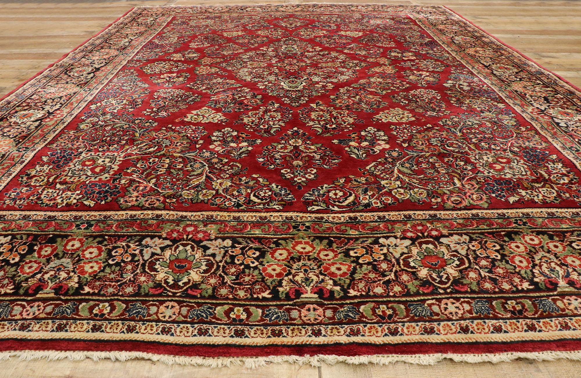 Wool Vintage Persian Sarouk Rug with Traditional English Tudor Manor Style For Sale