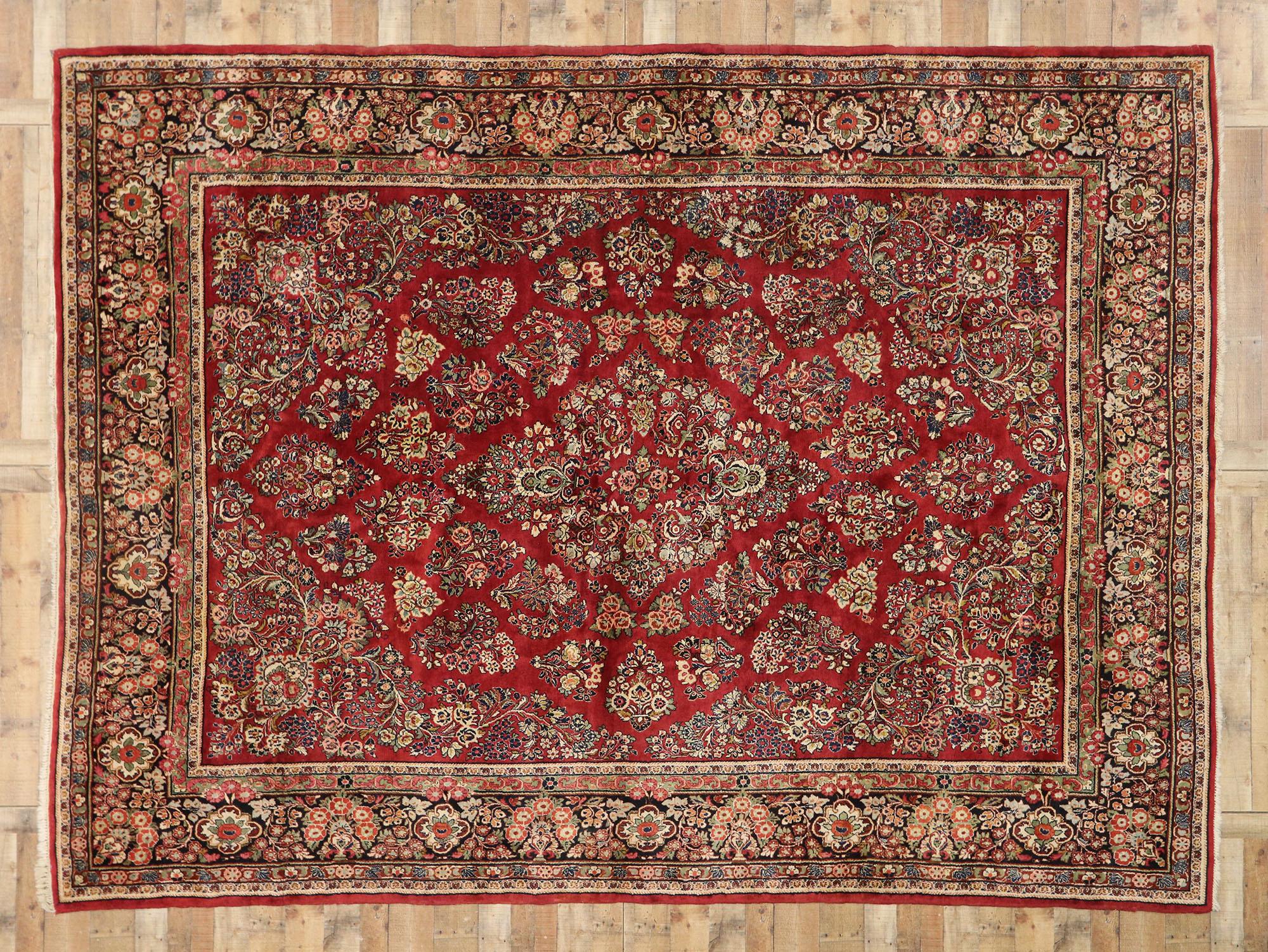 Vintage Persian Sarouk Rug with Traditional English Tudor Manor Style For Sale 1