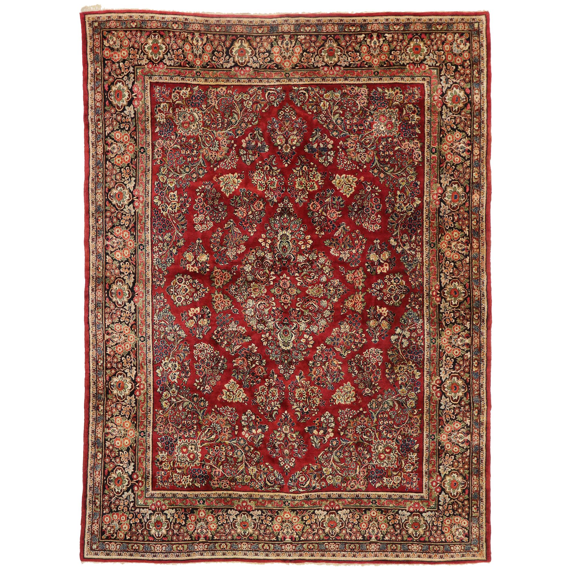 Vintage Persian Sarouk Rug with Traditional English Tudor Manor Style For Sale
