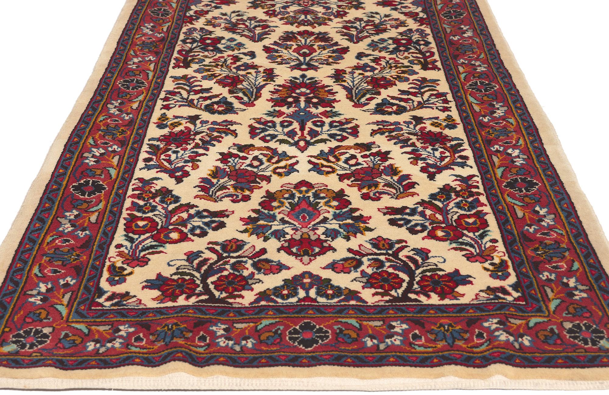 Hand-Knotted Vintage Persian Sarouk Runner, Stately Decadence Meets Stylish Durability For Sale