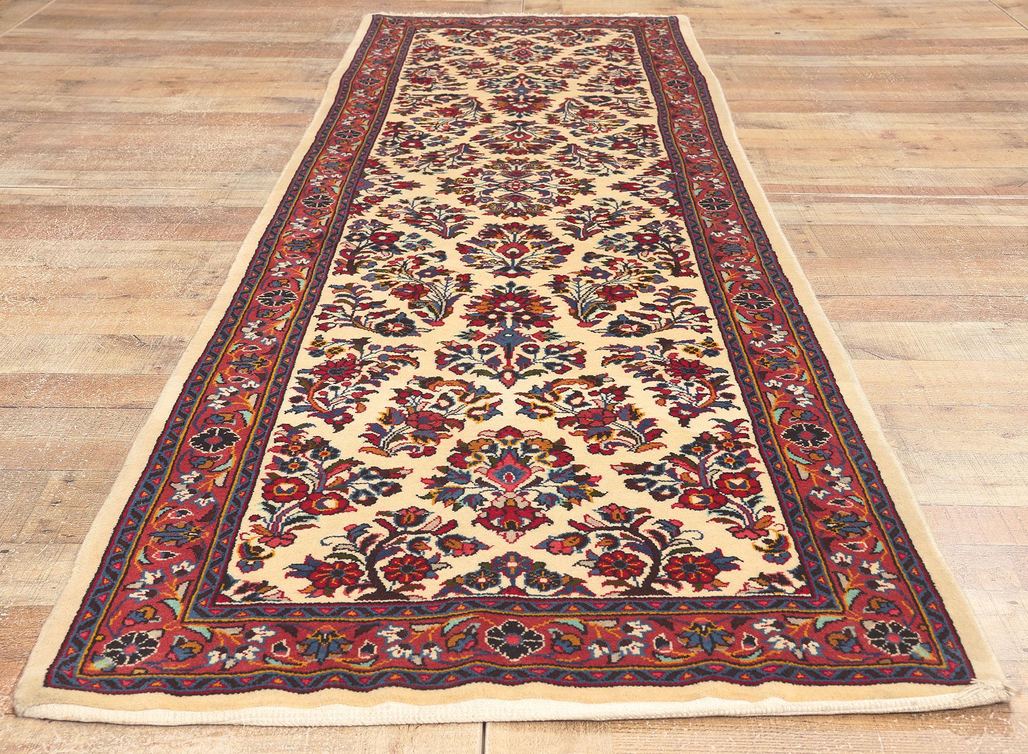 Vintage Persian Sarouk Runner, Stately Decadence Meets Stylish Durability For Sale 1